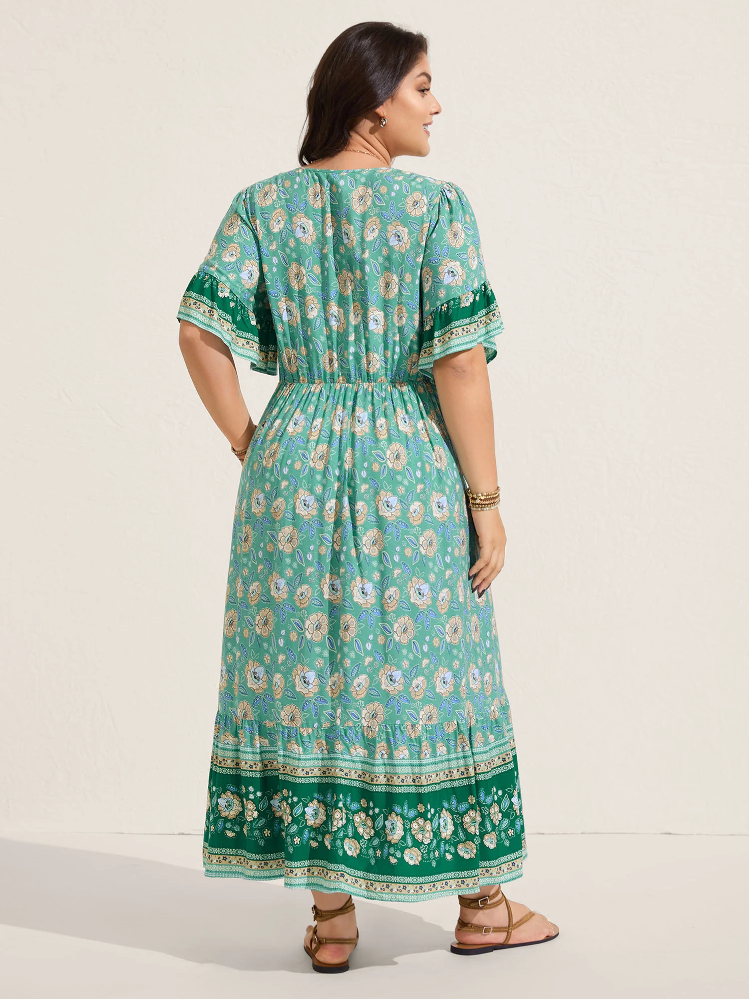 Floral Bell Sleeve Shirred Waist Maxi Dress - Image 4