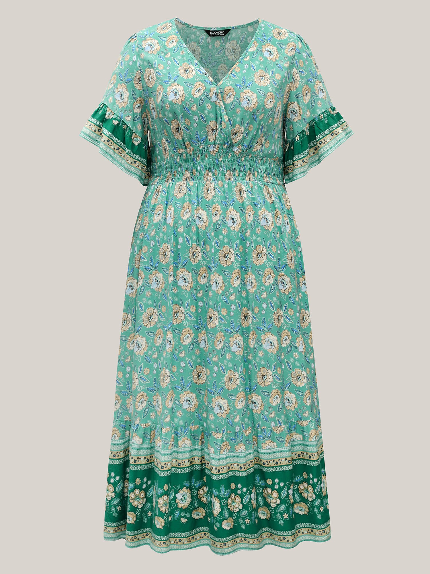 Floral Bell Sleeve Shirred Waist Maxi Dress - Image 6