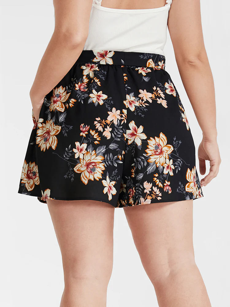 Floral Belted Pocket Elastic Waist  Shorts - Image 6