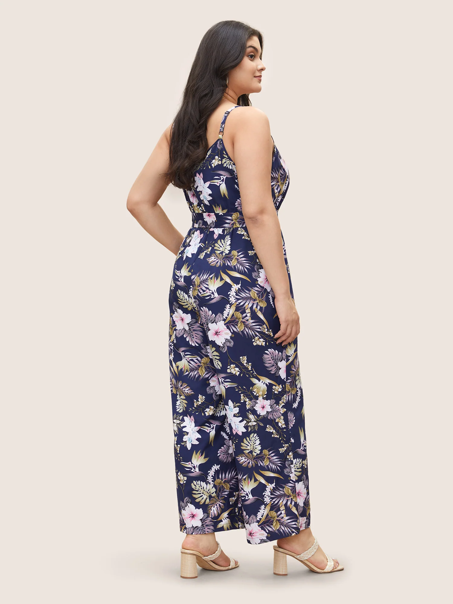 Floral Belted Pocket Wrap Cami Jumpsuit - Image 3