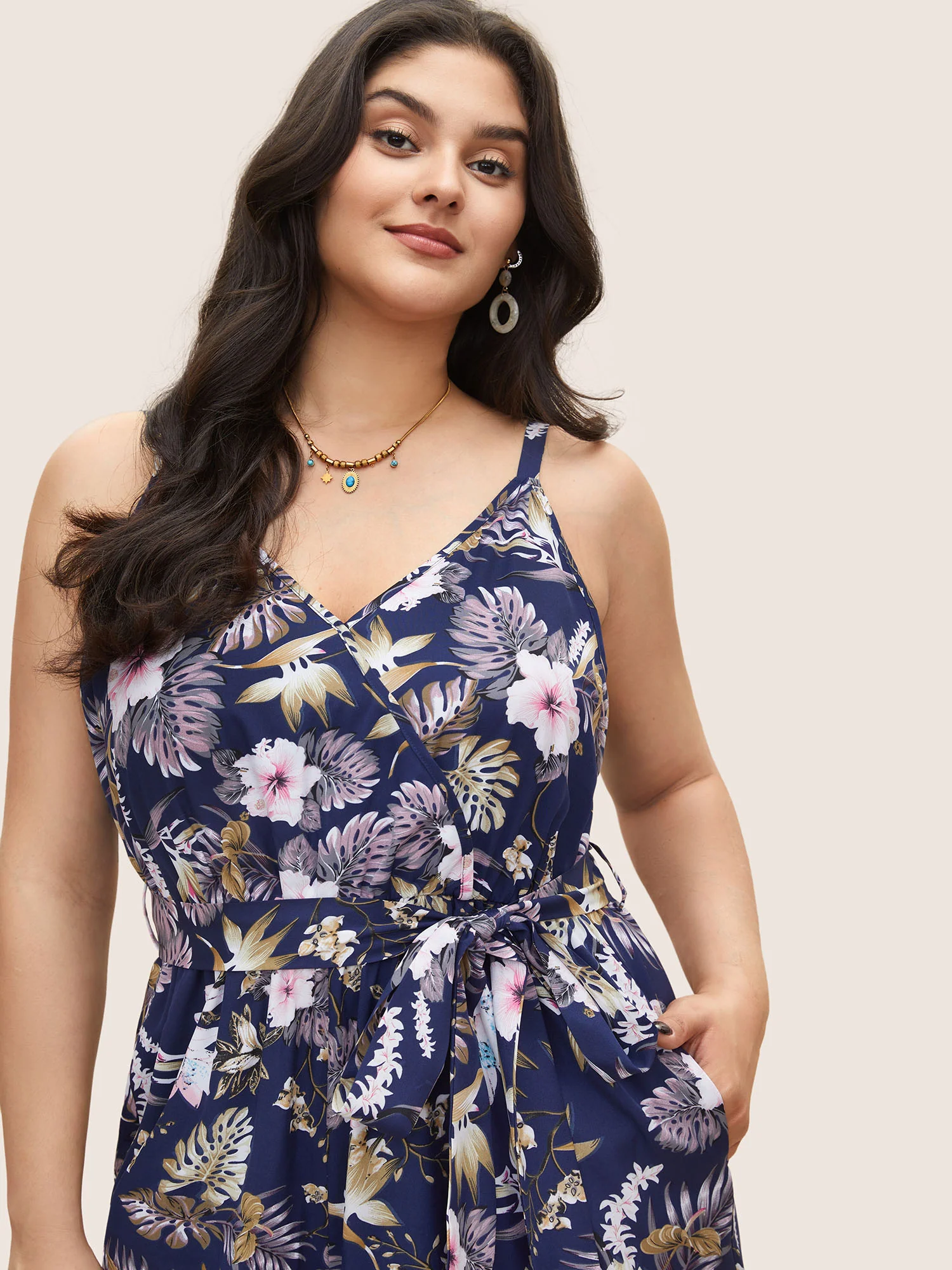 Floral Belted Pocket Wrap Cami Jumpsuit - Image 4