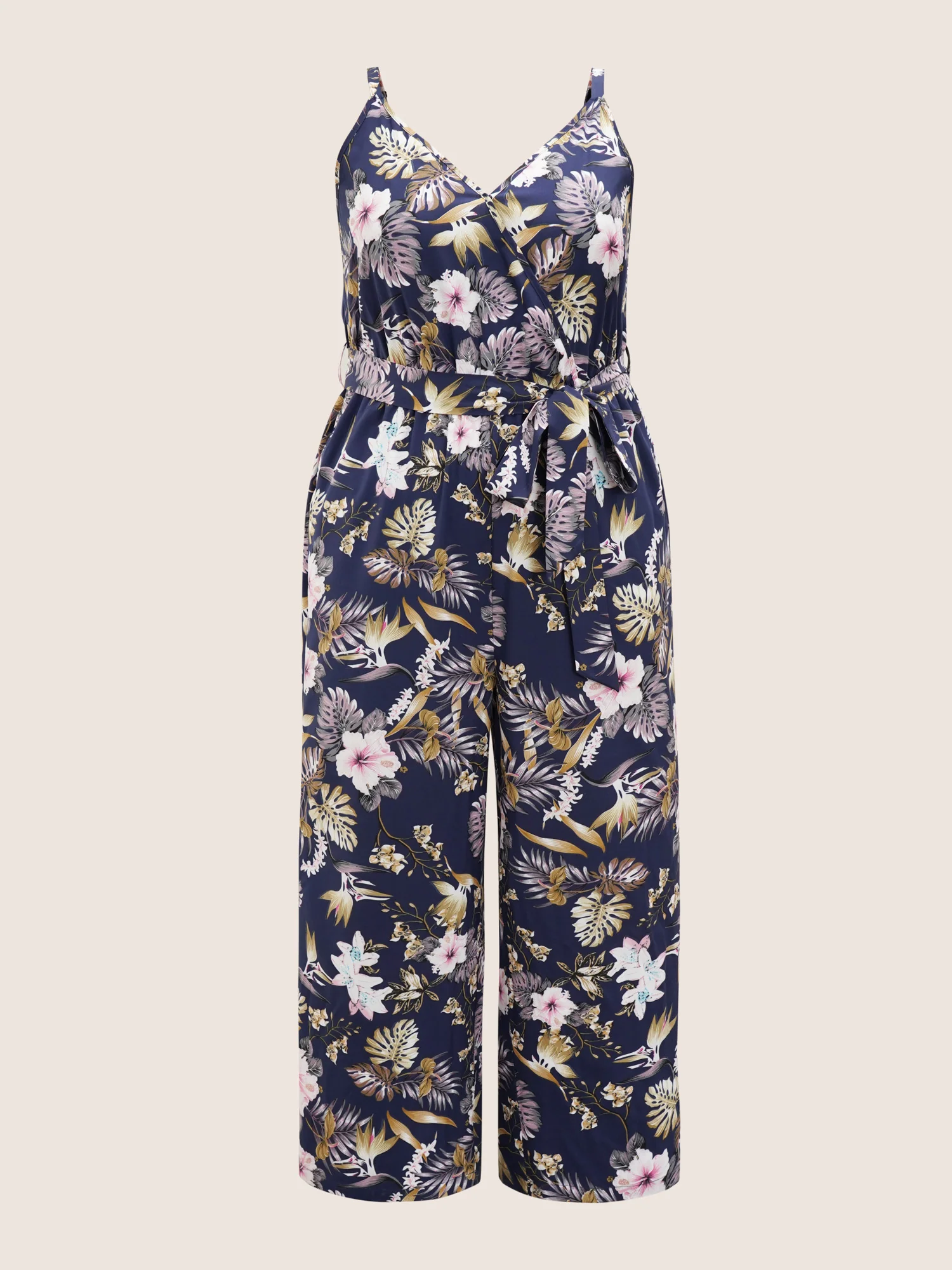 Floral Belted Pocket Wrap Cami Jumpsuit - Image 7