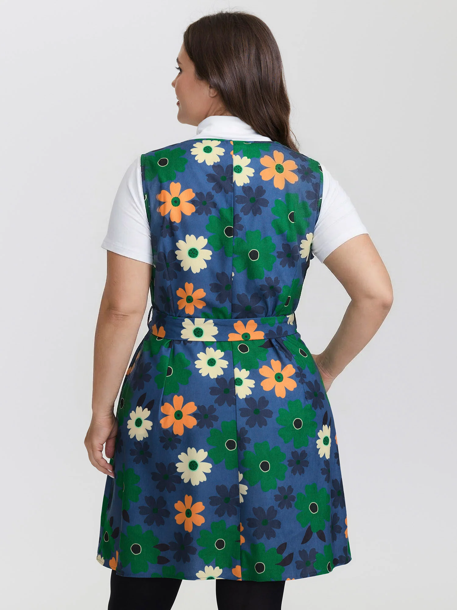 Floral Belted Waist-Defining Knee Dress - Image 4
