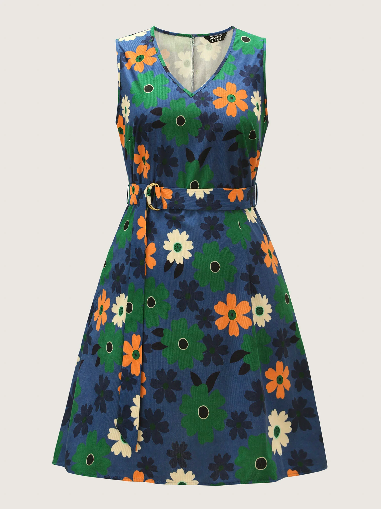 Floral Belted Waist-Defining Knee Dress - Image 7