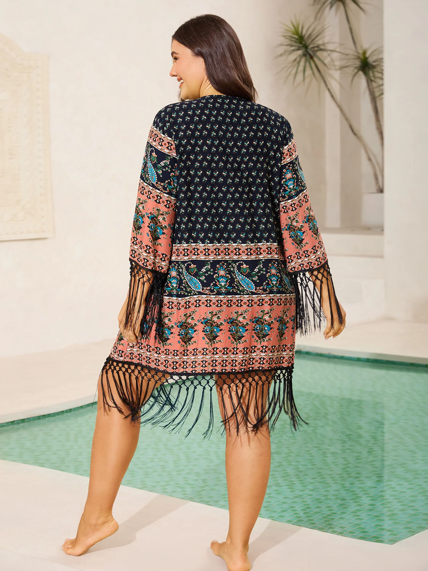 Floral Boho Fringe Detail Kimono - Image 4