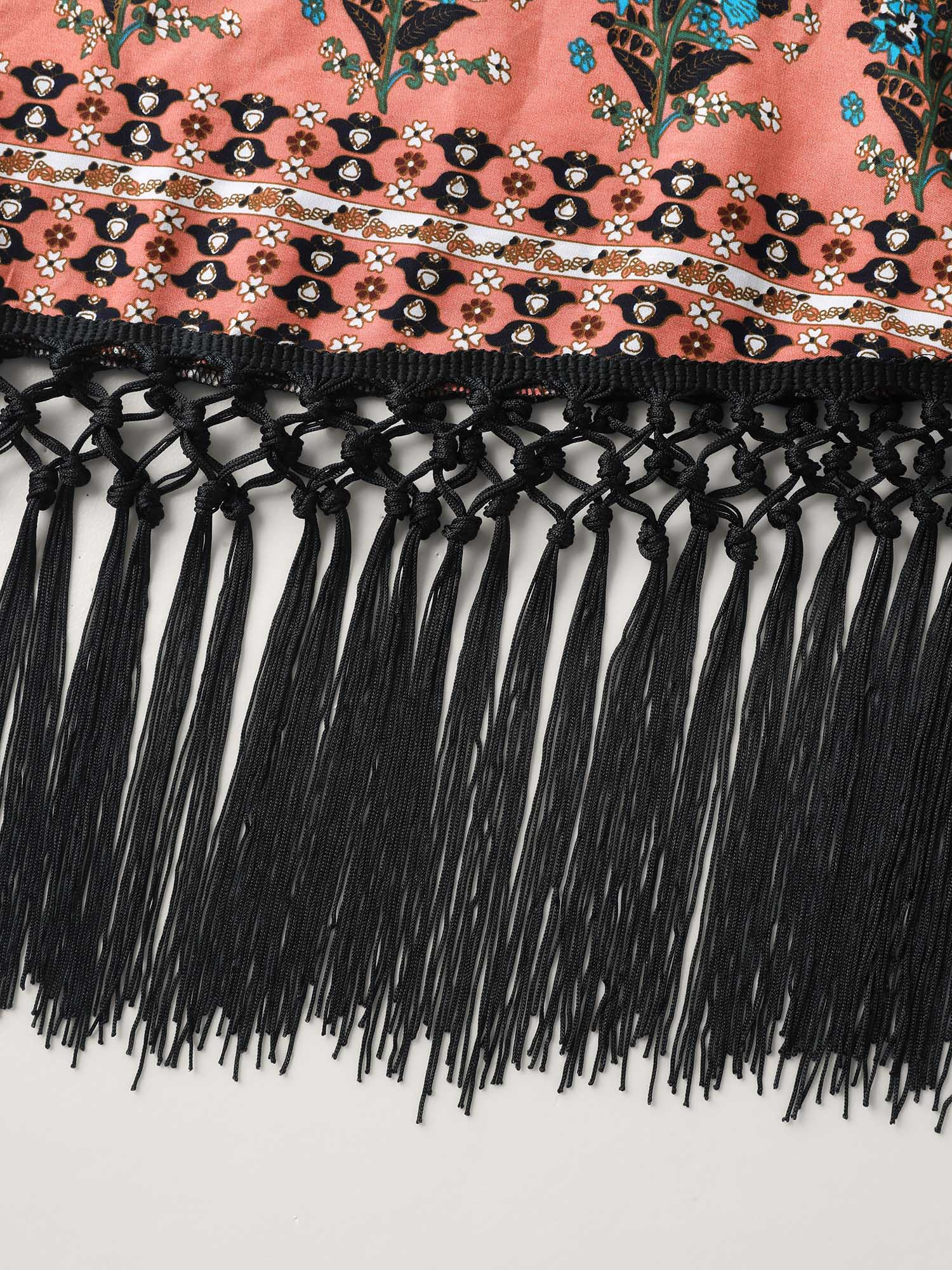 Floral Boho Fringe Detail Kimono - Image 6