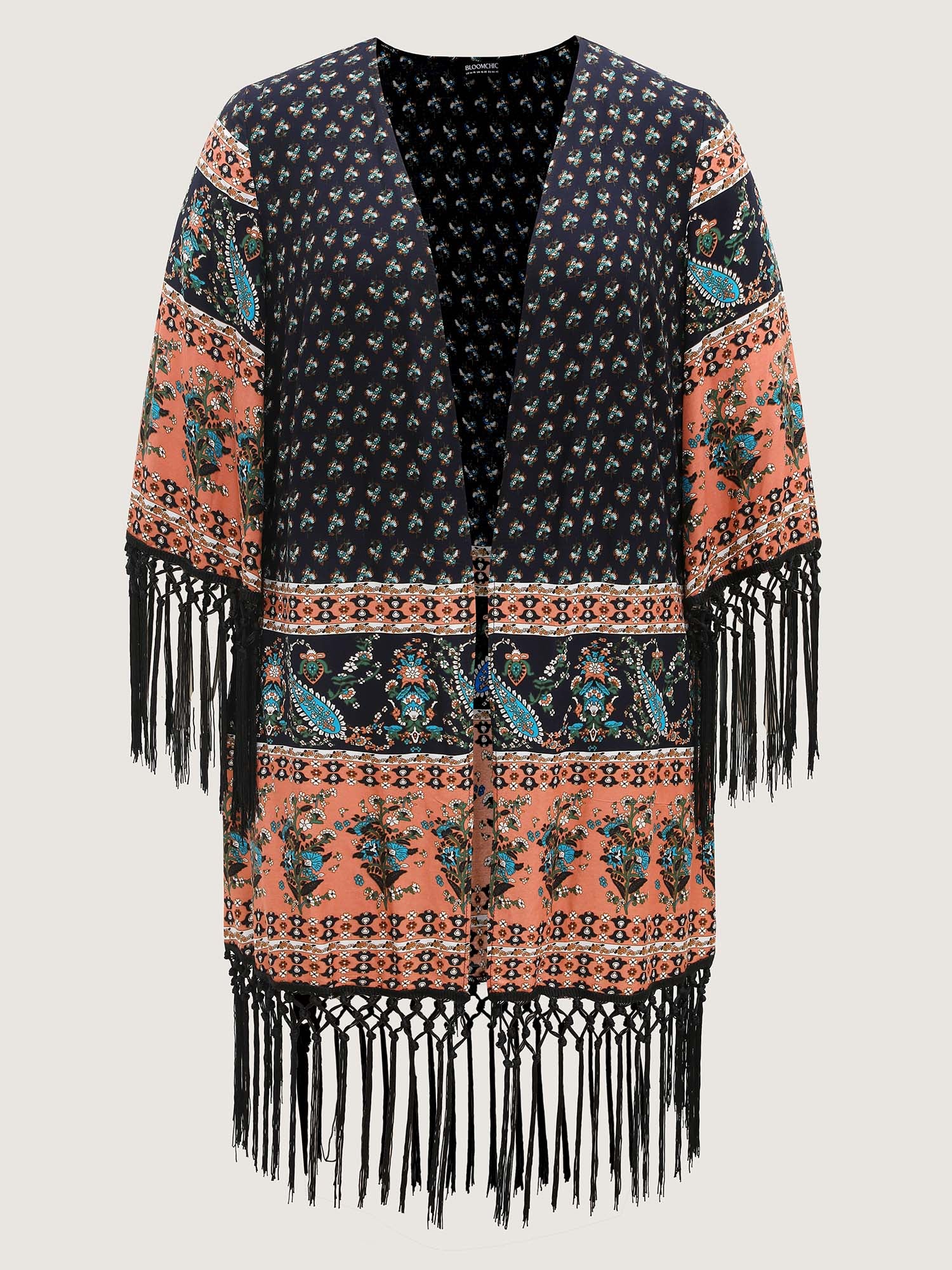 Floral Boho Fringe Detail Kimono - Image 7