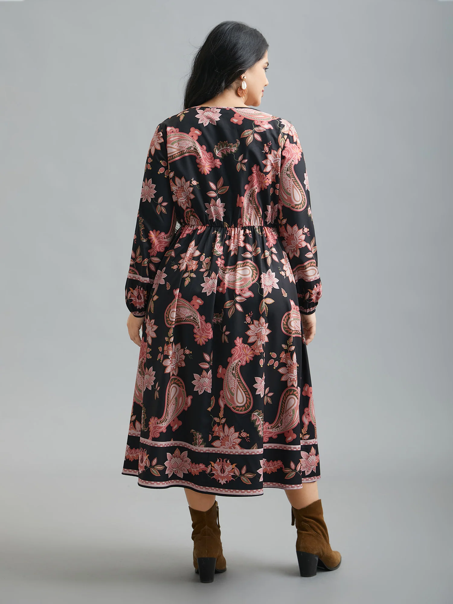 Floral Boho Print Neck Cut-Out Dress - Image 4