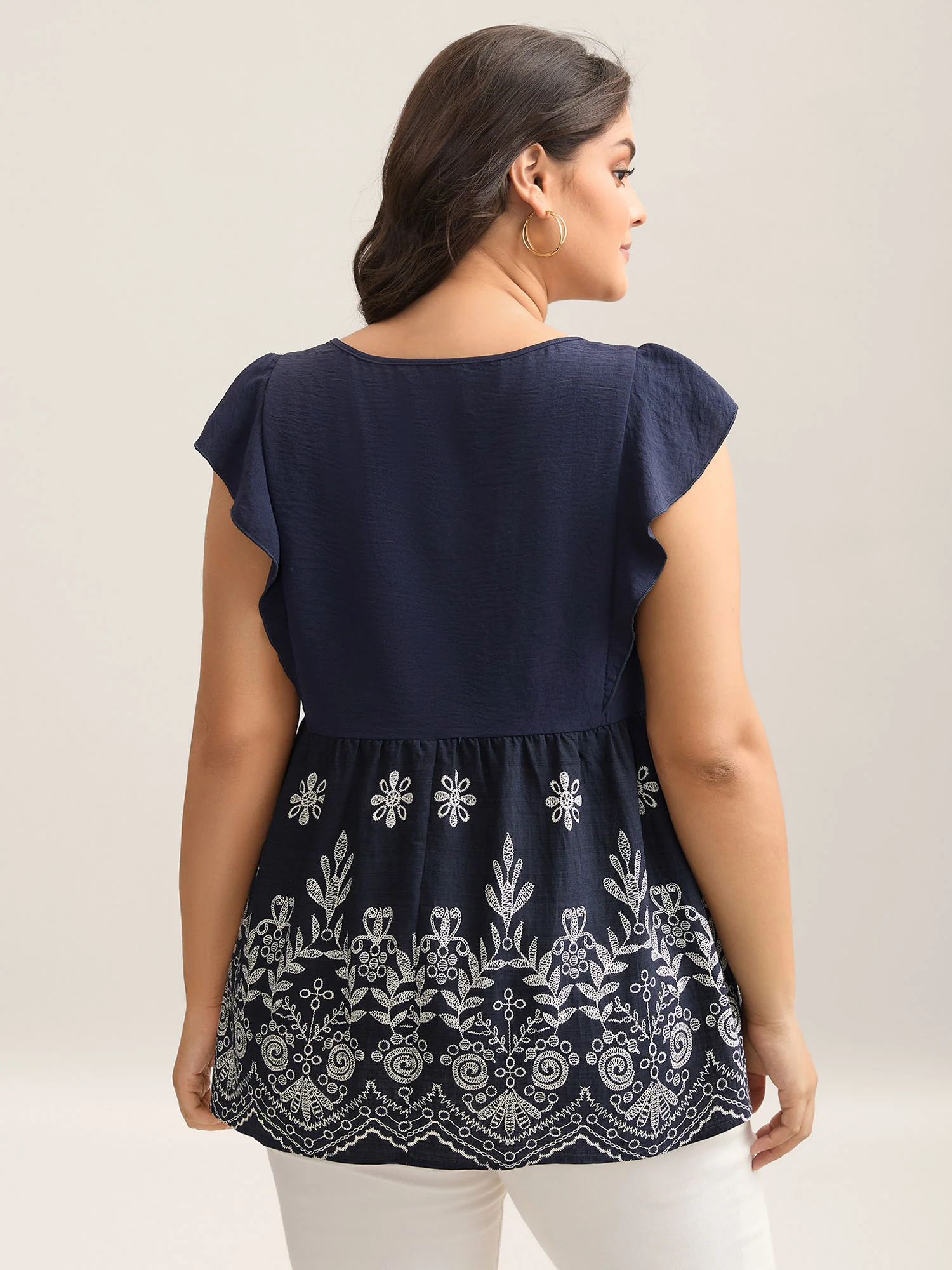 Floral Boho Print Ruffled Plain Blouse - Image 2