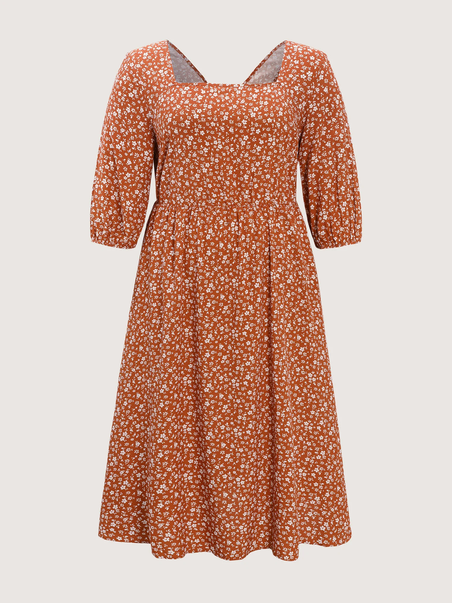 Floral Bow Back Square Neckline Midi Dress - Image 8