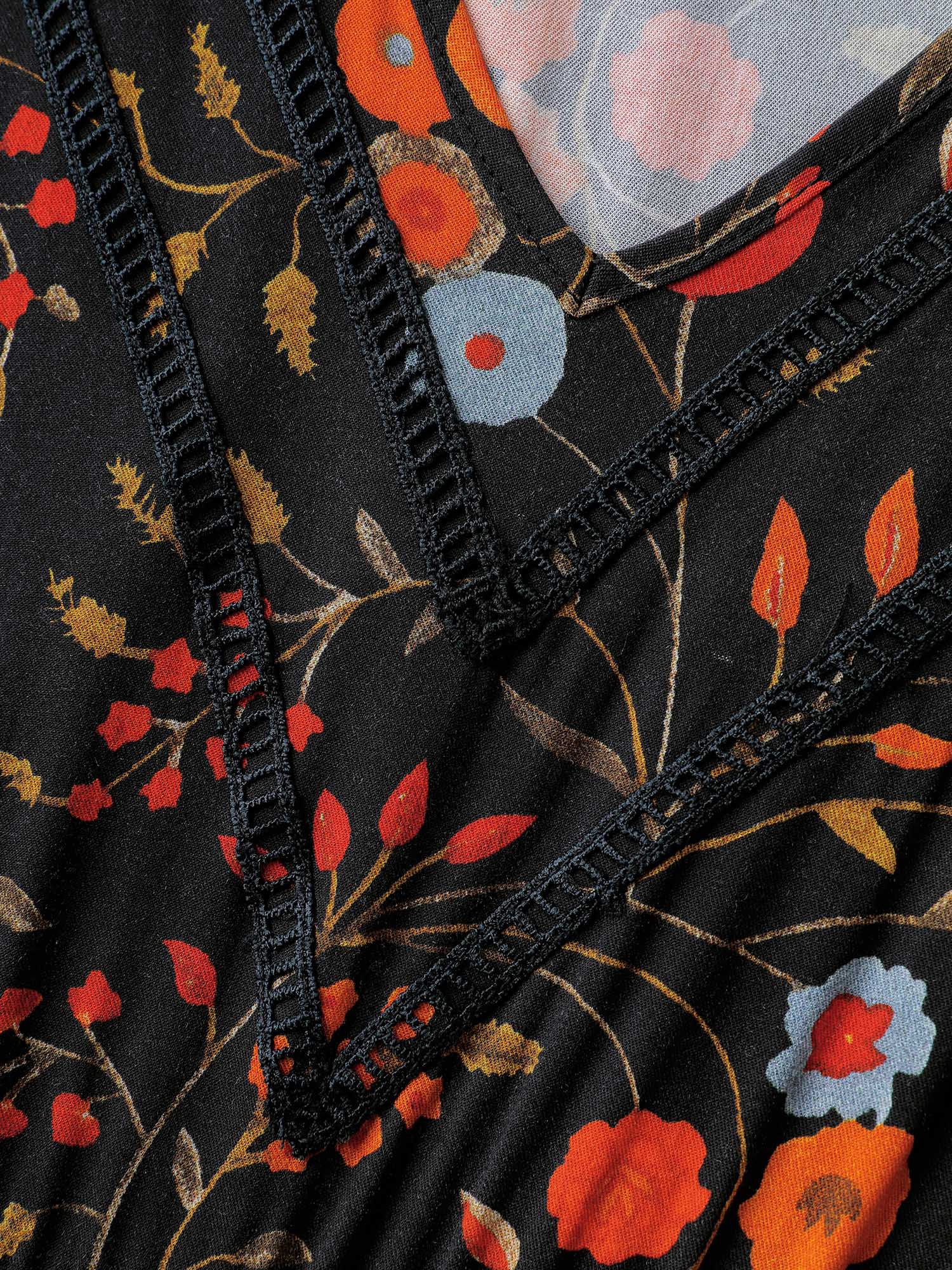 Floral Branch Print Lace Trim Midi Dress - Image 5