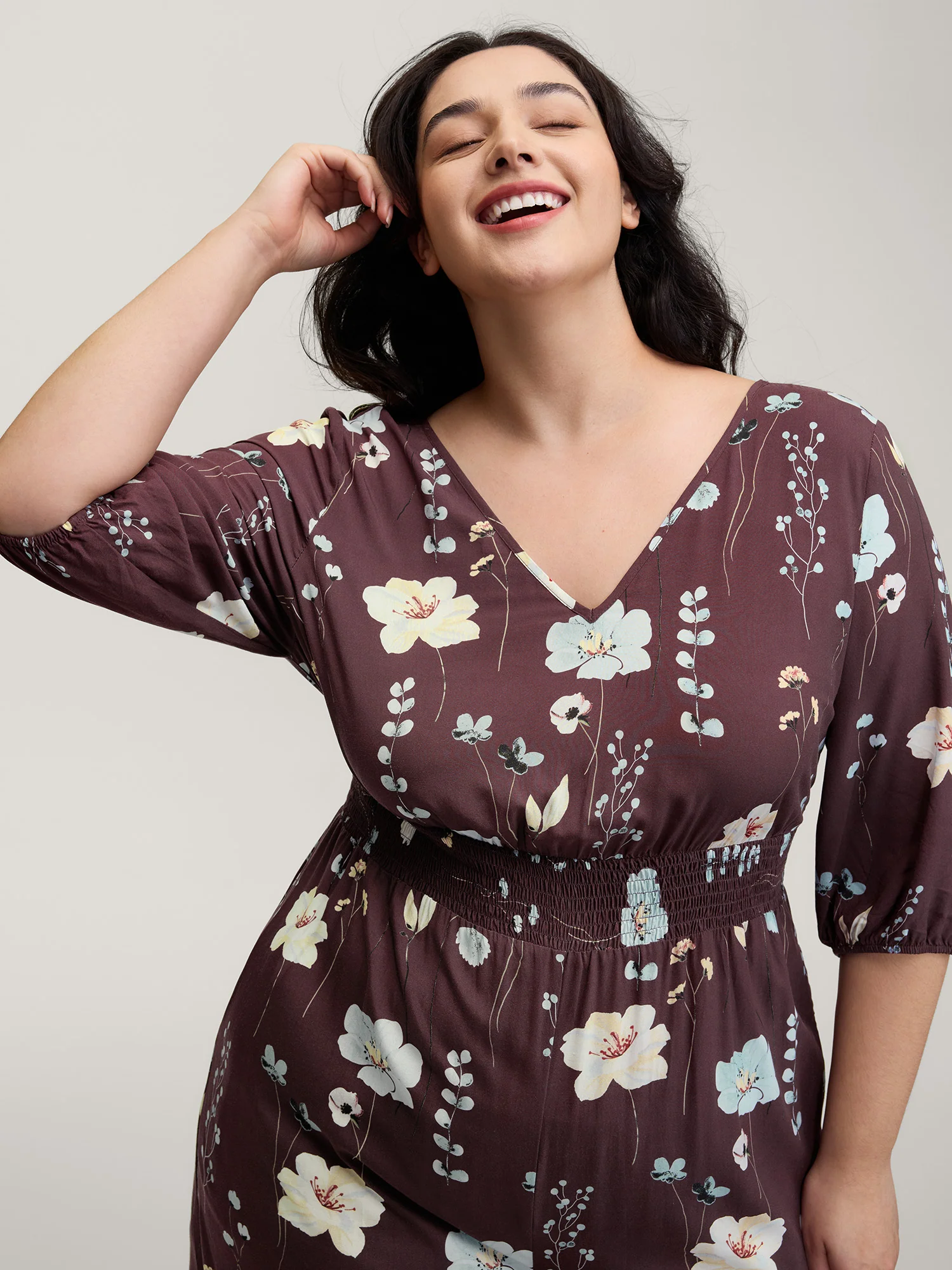 Floral Branch Print Shirred Waist Jumpsuit - Image 2