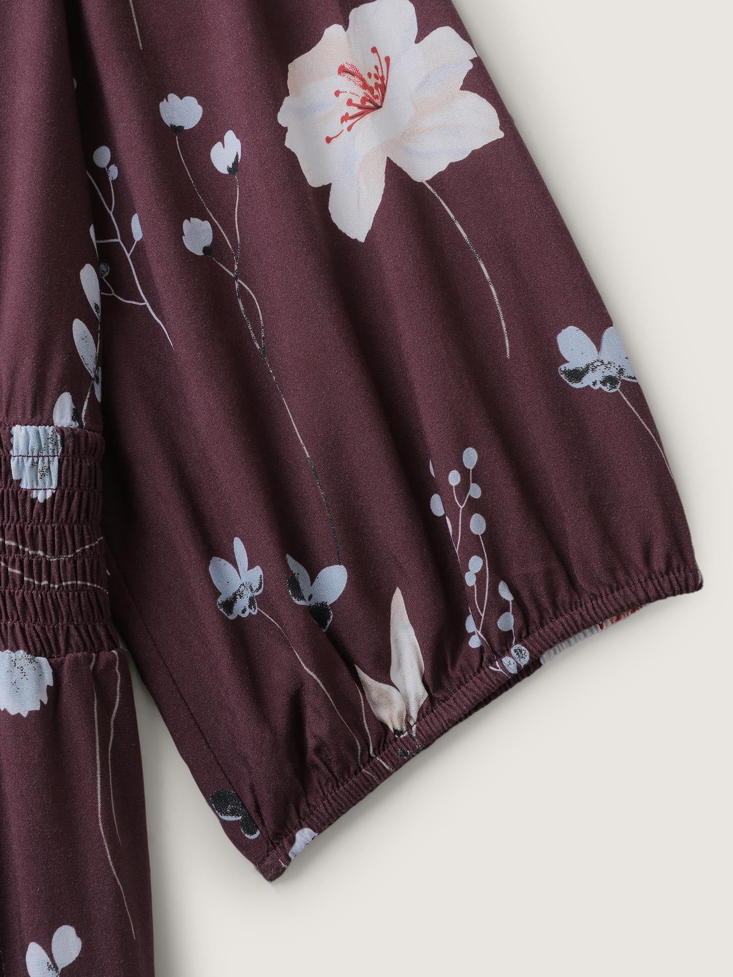 Floral Branch Print Shirred Waist Jumpsuit - Image 5