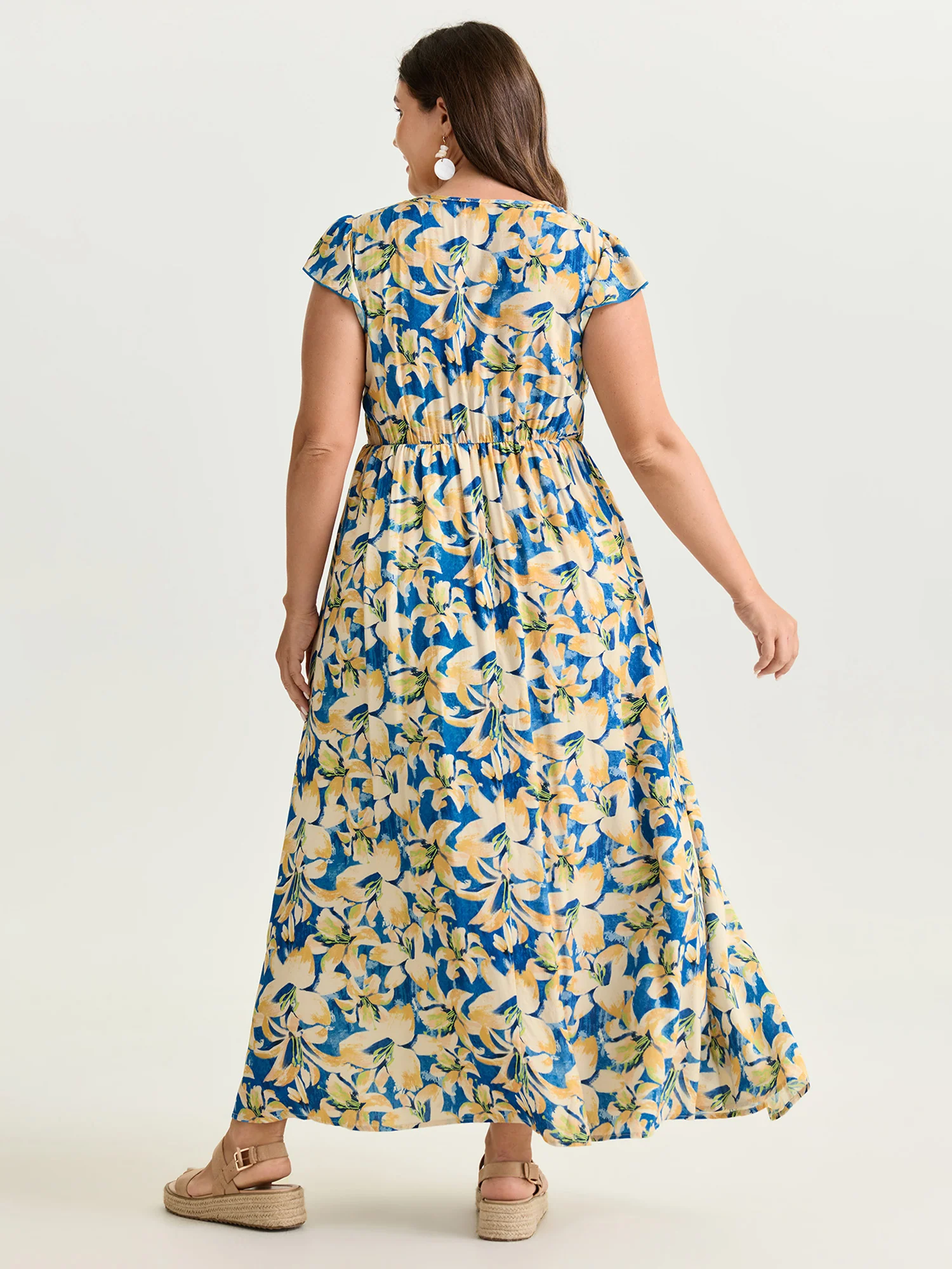 Floral Breeze Shirred V-Neck Maxi Dress - Image 4