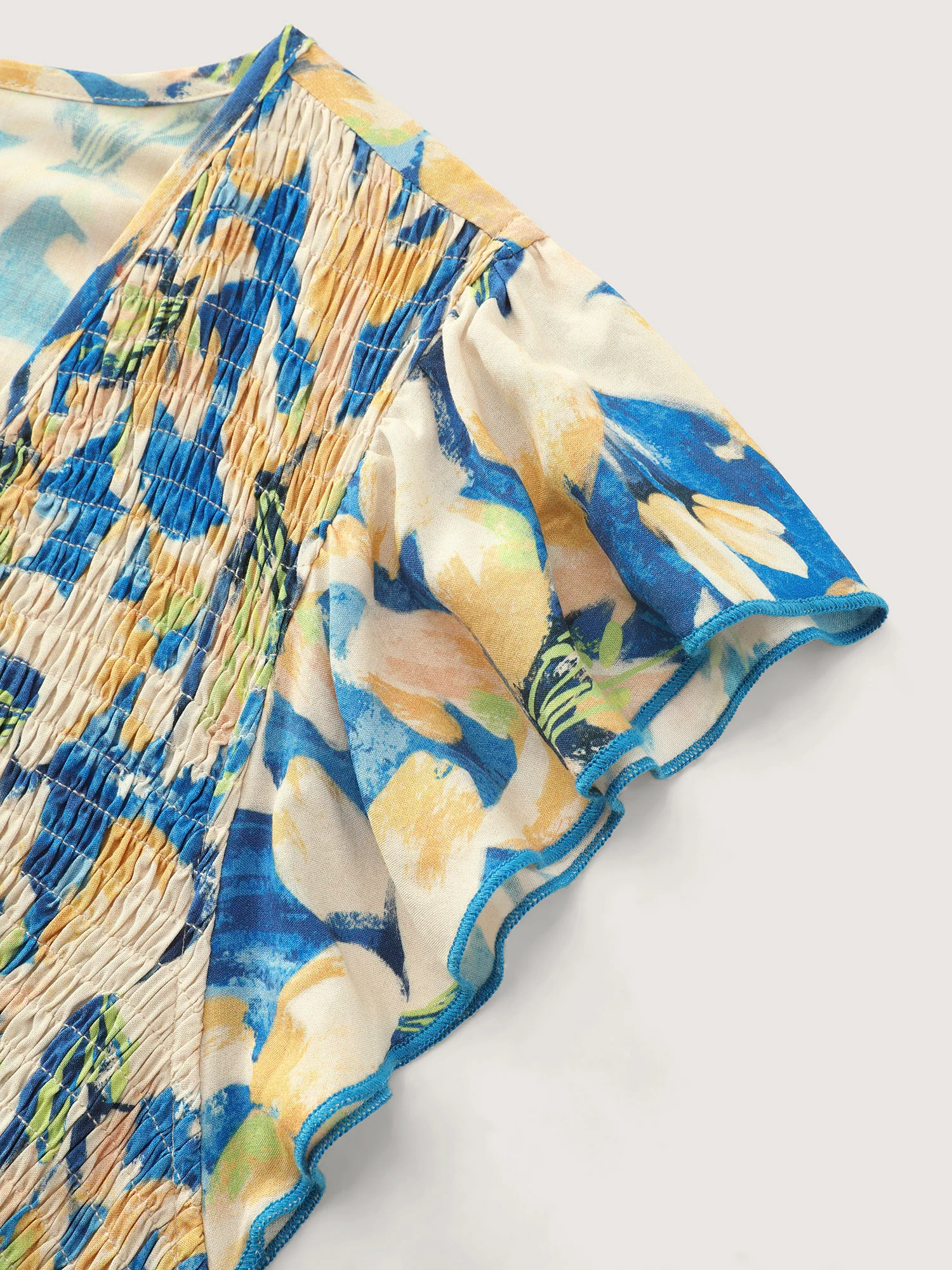 Floral Breeze Shirred V-Neck Maxi Dress - Image 5
