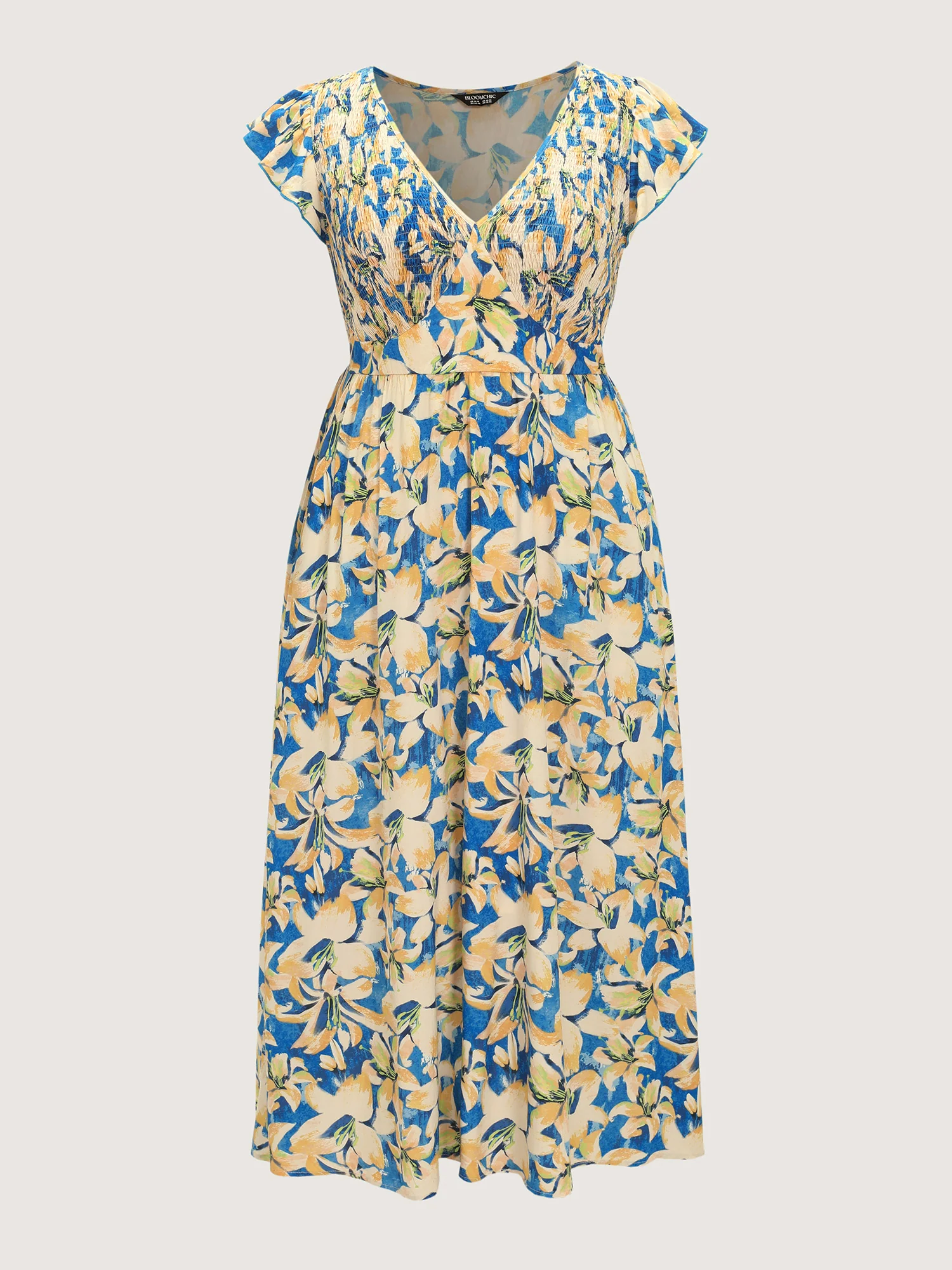 Floral Breeze Shirred V-Neck Maxi Dress - Image 7