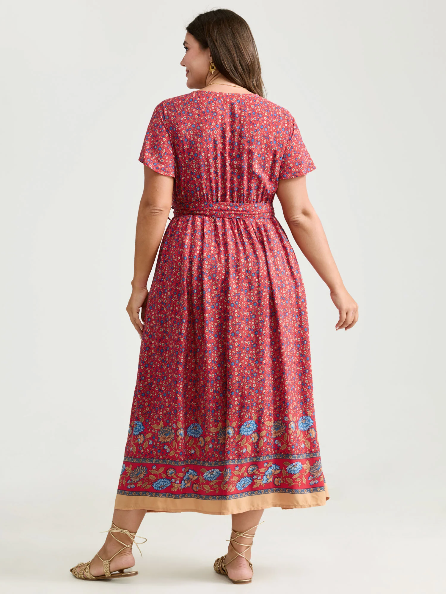 Floral Breeze Waist-Tie Contrast Maxi Dress - Image 5