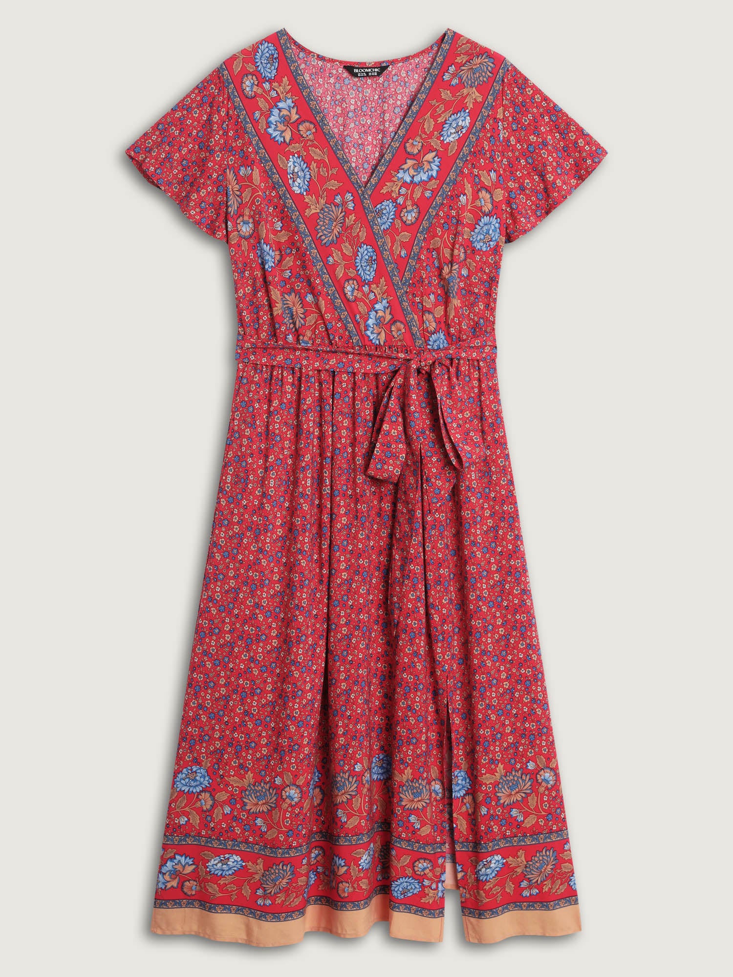 Floral Breeze Waist-Tie Contrast Maxi Dress - Image 6