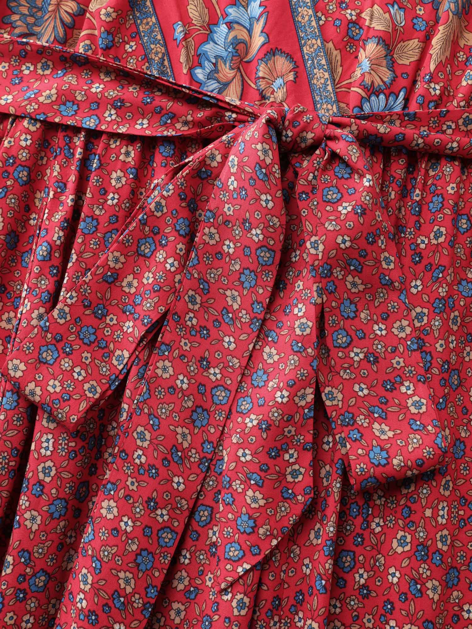Floral Breeze Waist-Tie Contrast Maxi Dress - Image 7