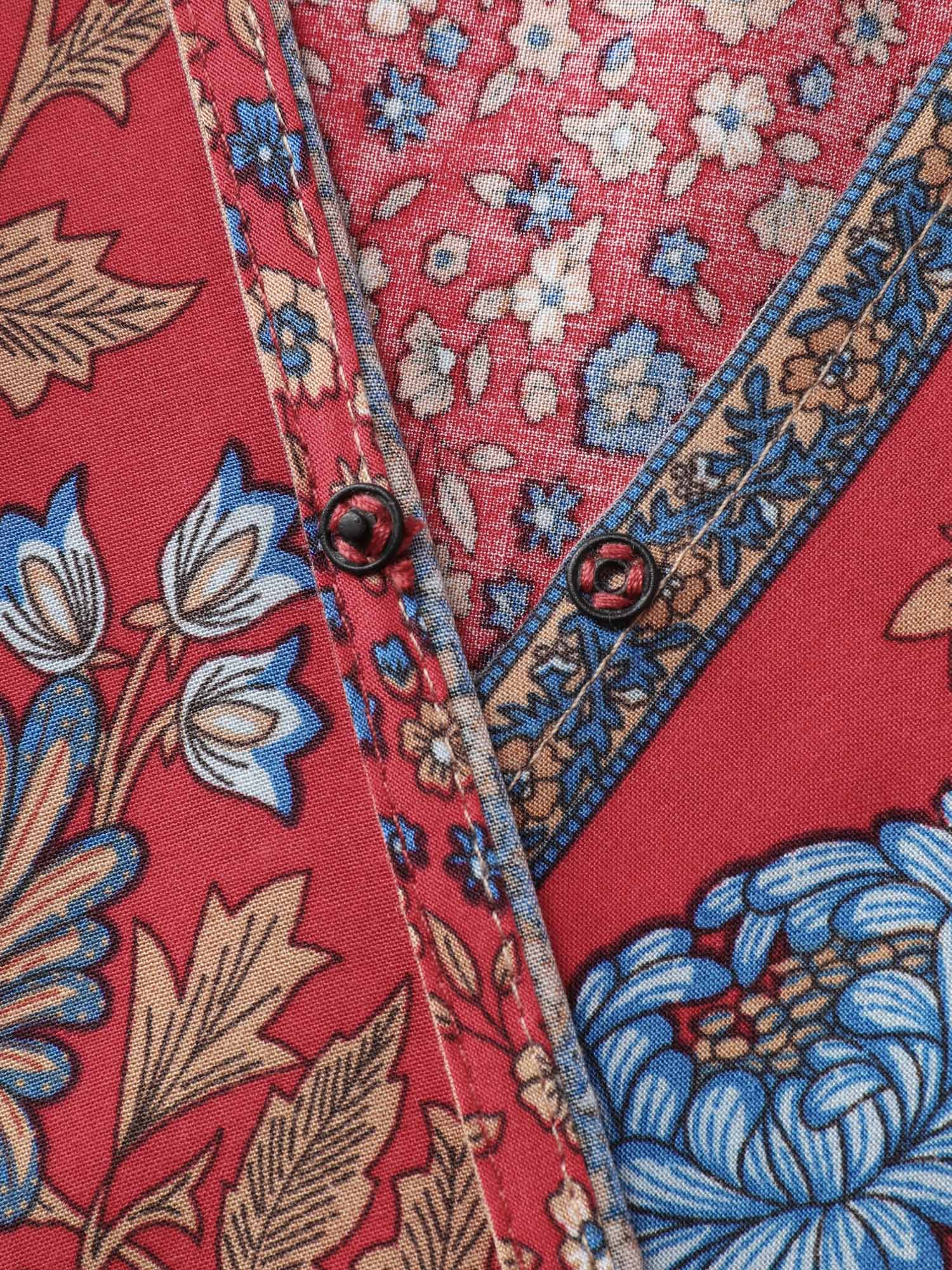 Floral Breeze Waist-Tie Contrast Maxi Dress - Image 8