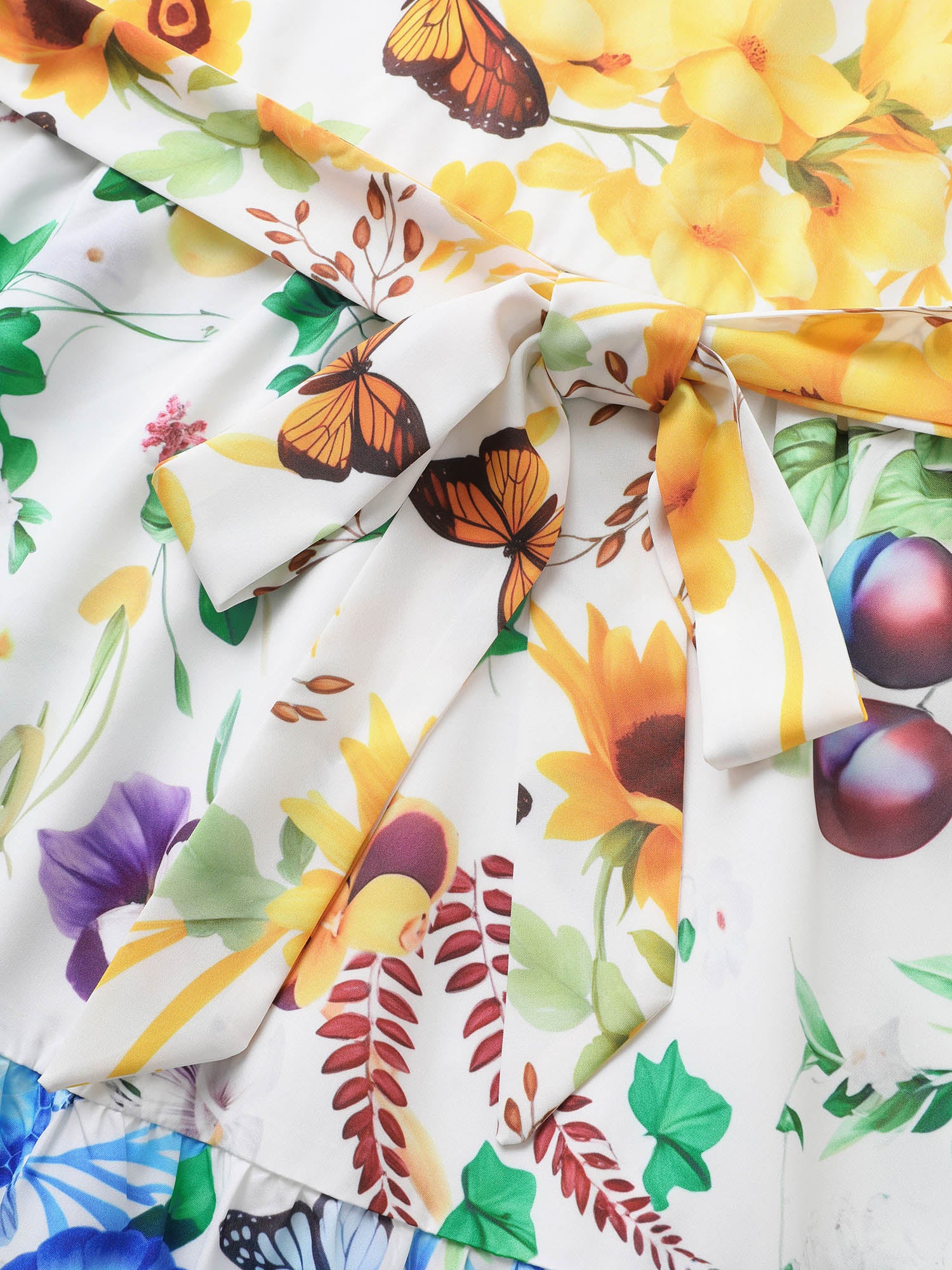Floral & Butterfly Contrast Ruffle Layered Hem Dress - Image 5