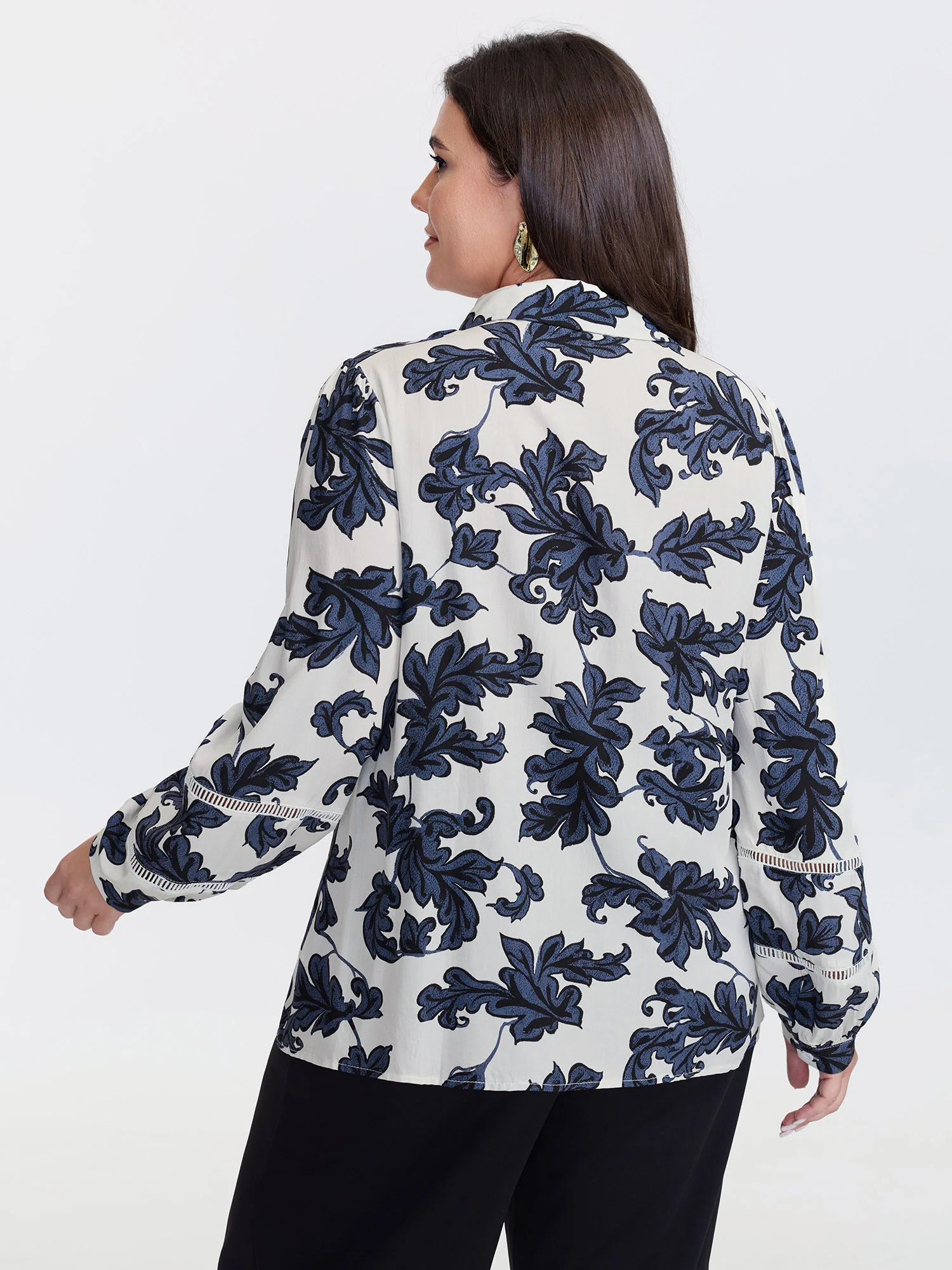 Floral Button Front Lace Relaxed Fit Blouse - Image 5