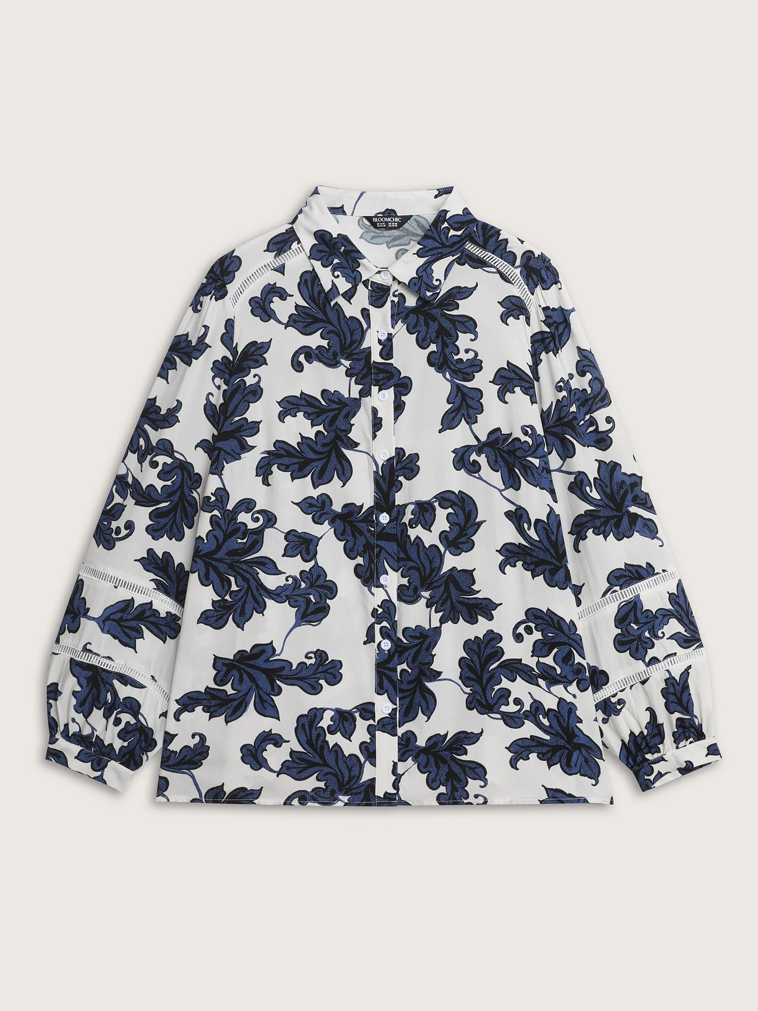 Floral Button Front Lace Relaxed Fit Blouse - Image 8