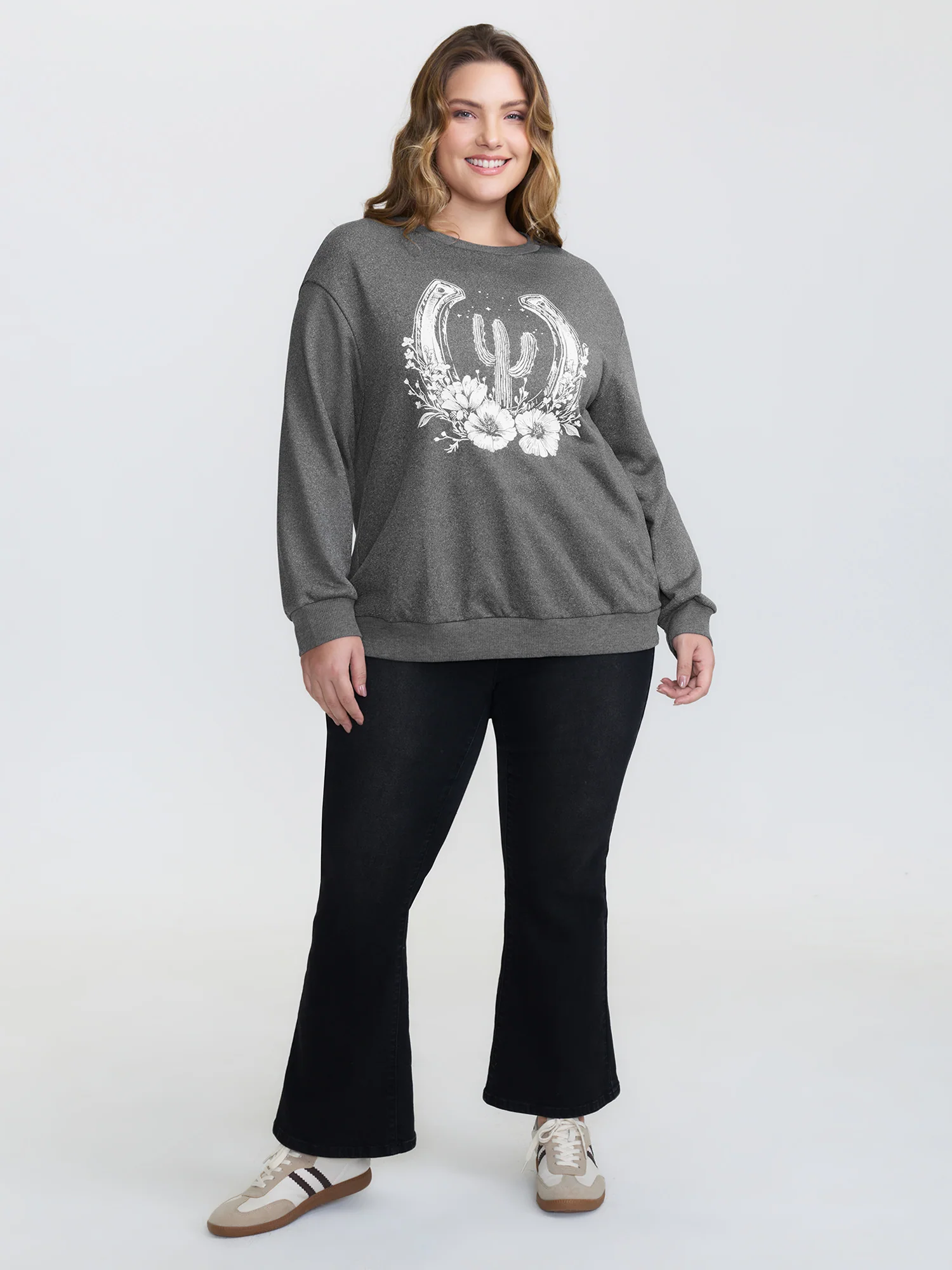 Floral Cactus Drop Shoulder Sweatshirt - Image 2