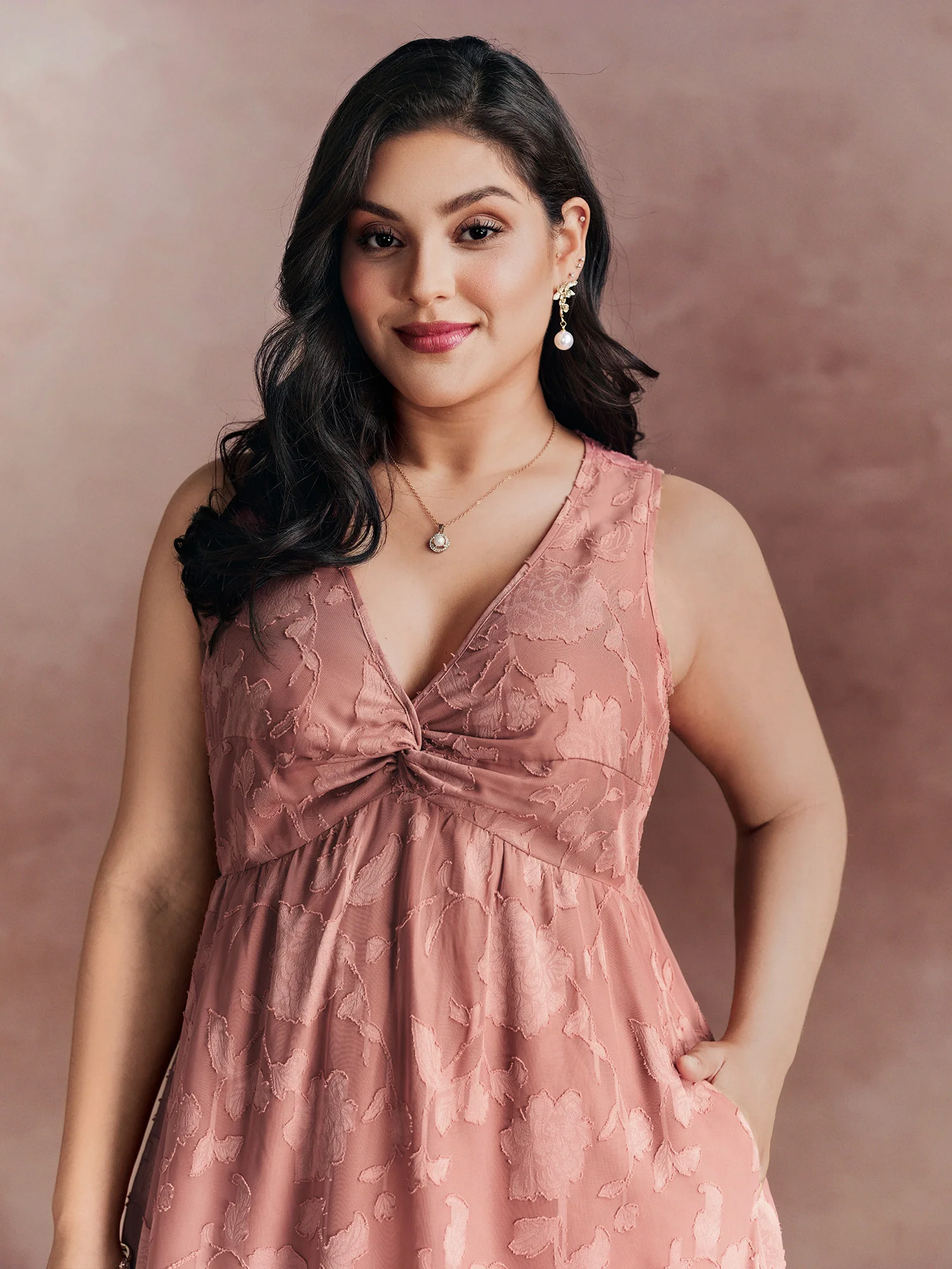 Floral Charm Twist-Front Jacquard Maxi Dress - Image 2
