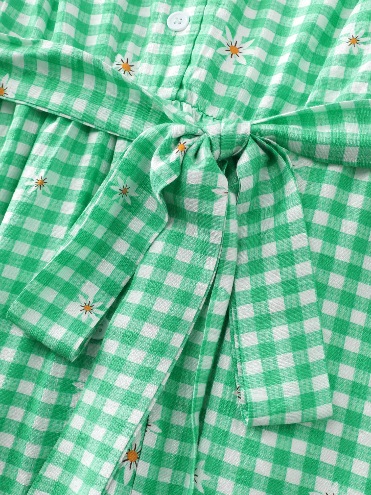 Floral Check Print Waist-Tie Midi Dress - Image 5