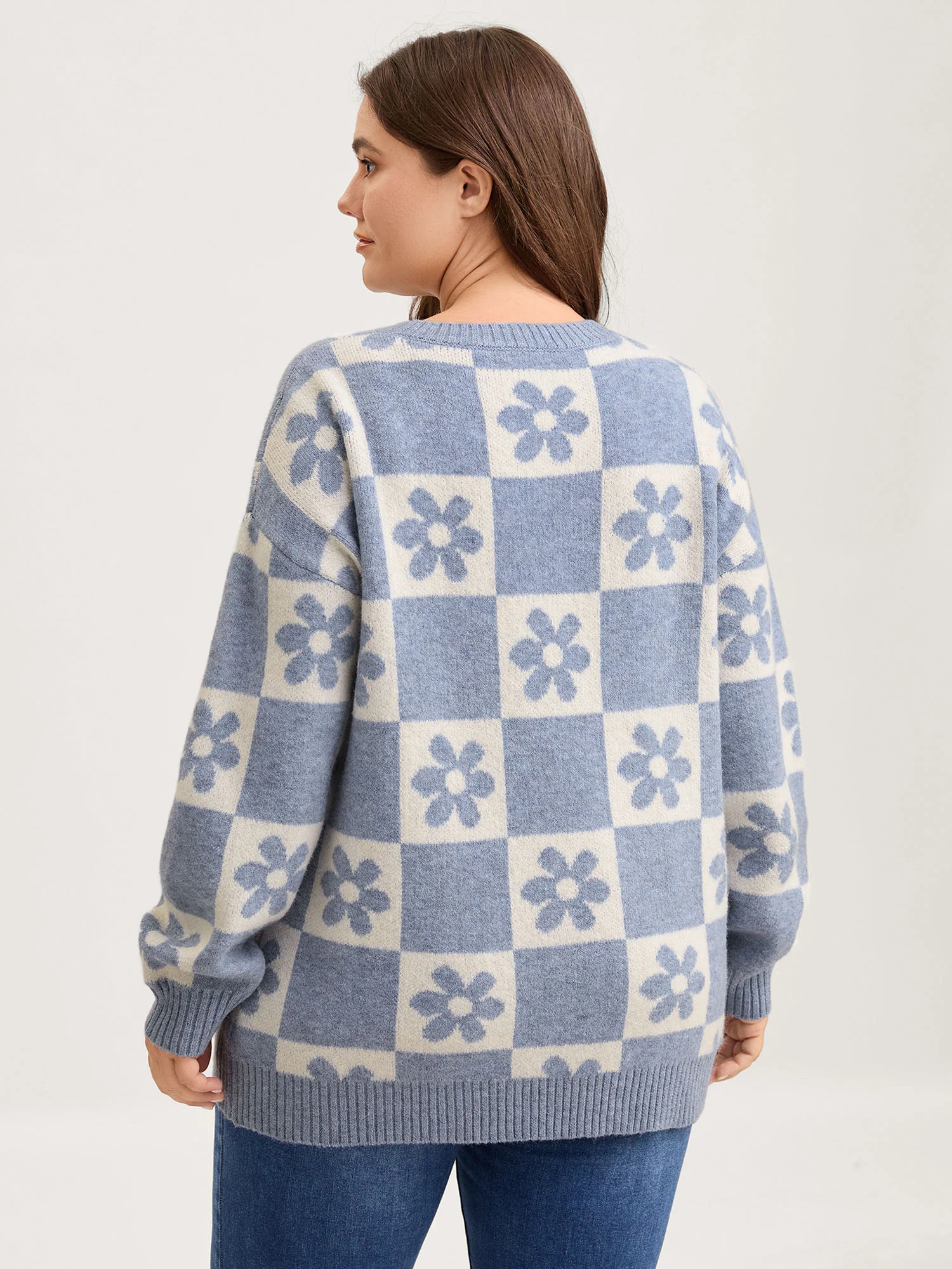 Floral Checkered Color Contrast Pullover - Image 4