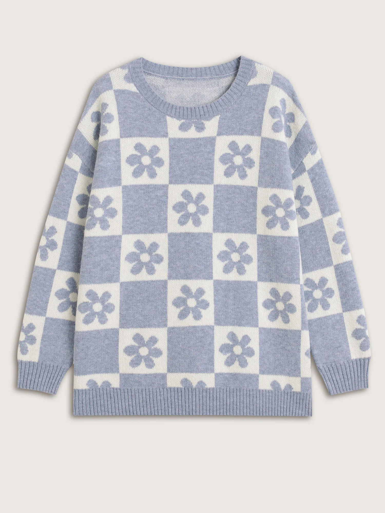 Floral Checkered Color Contrast Pullover - Image 5