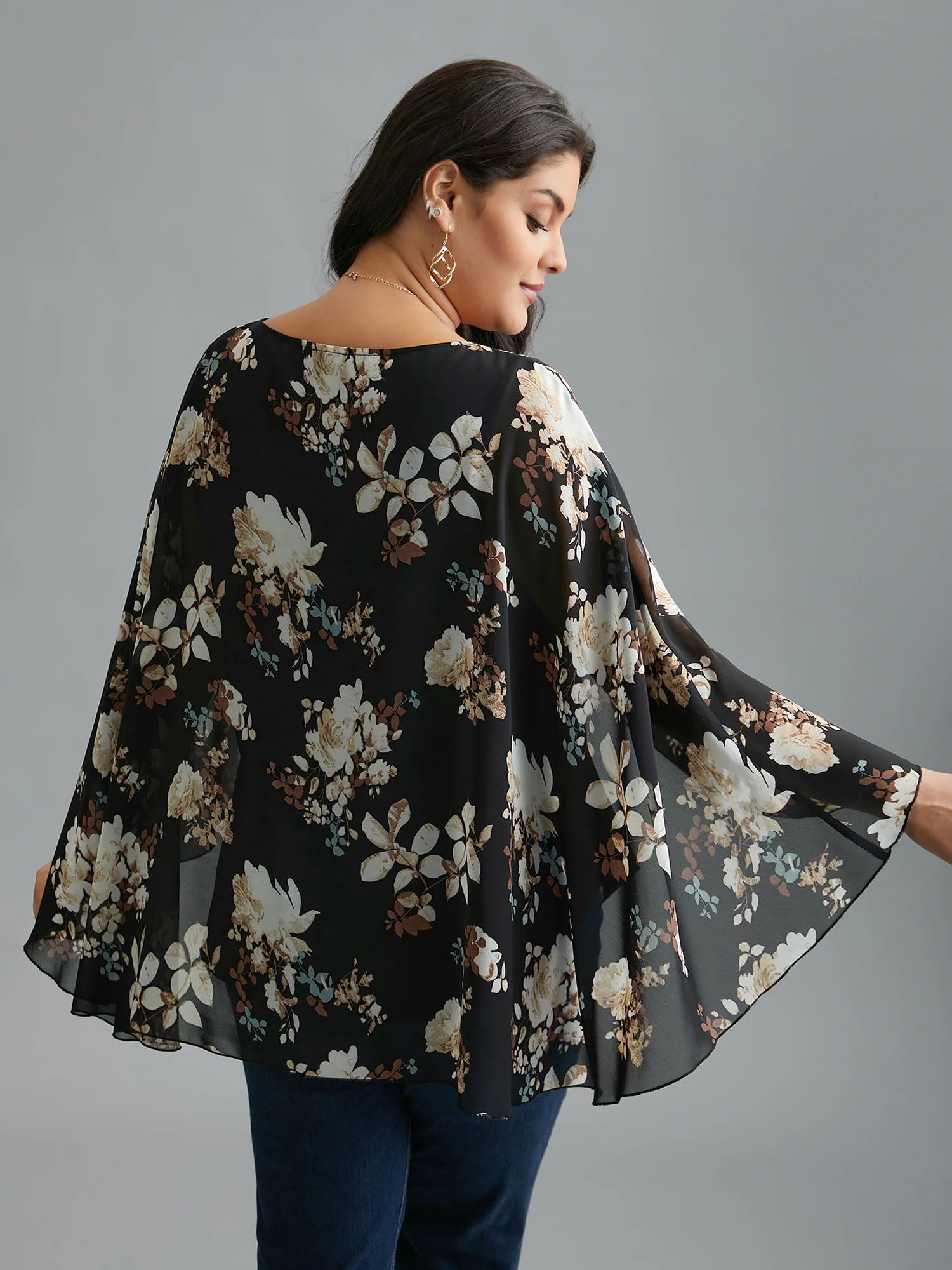 Floral Chiffon High Low Hem Ruffles Blouse - Image 5