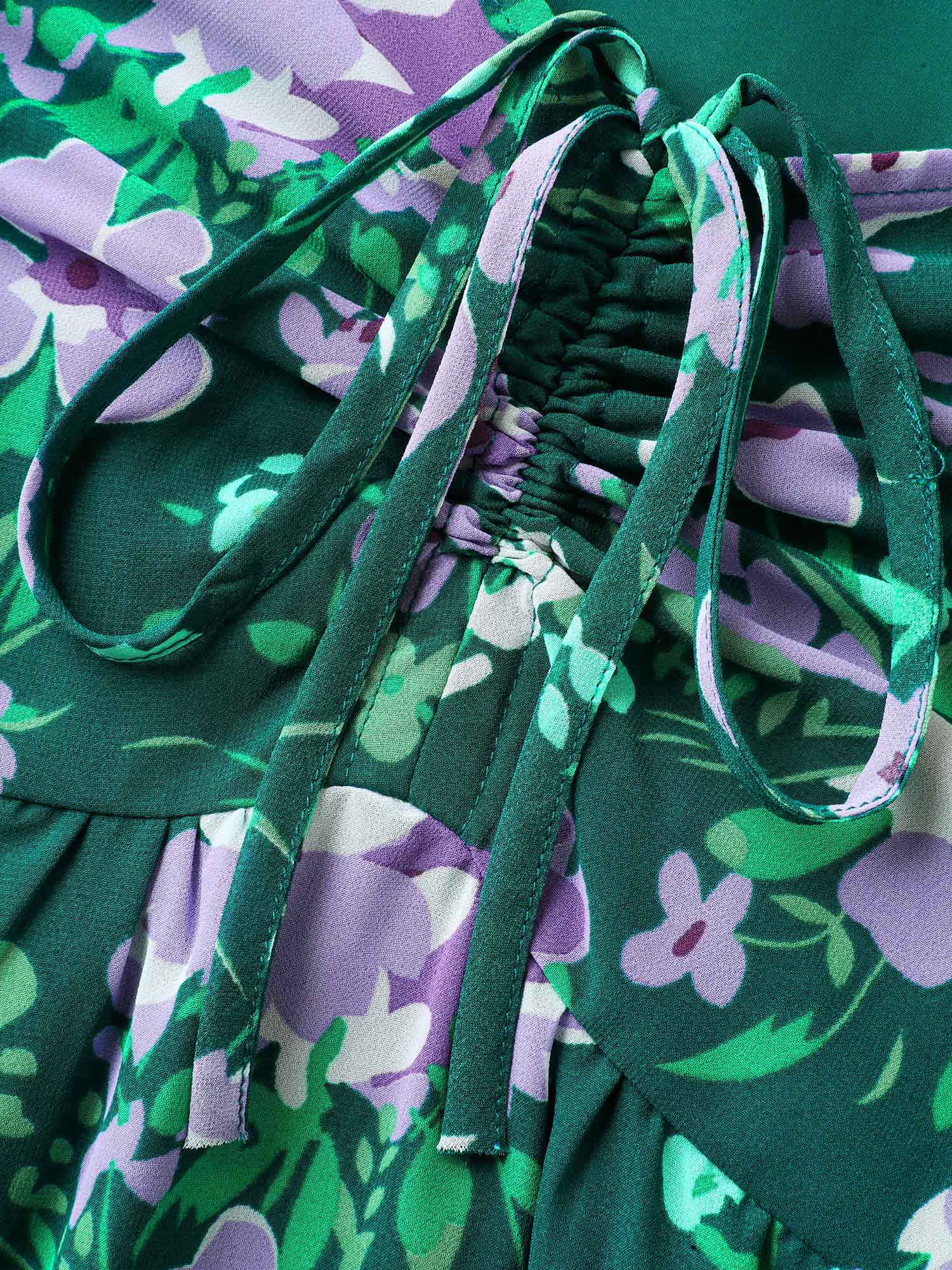 Floral Chiffon Ruched Drawstring Midi Dress - Image 5