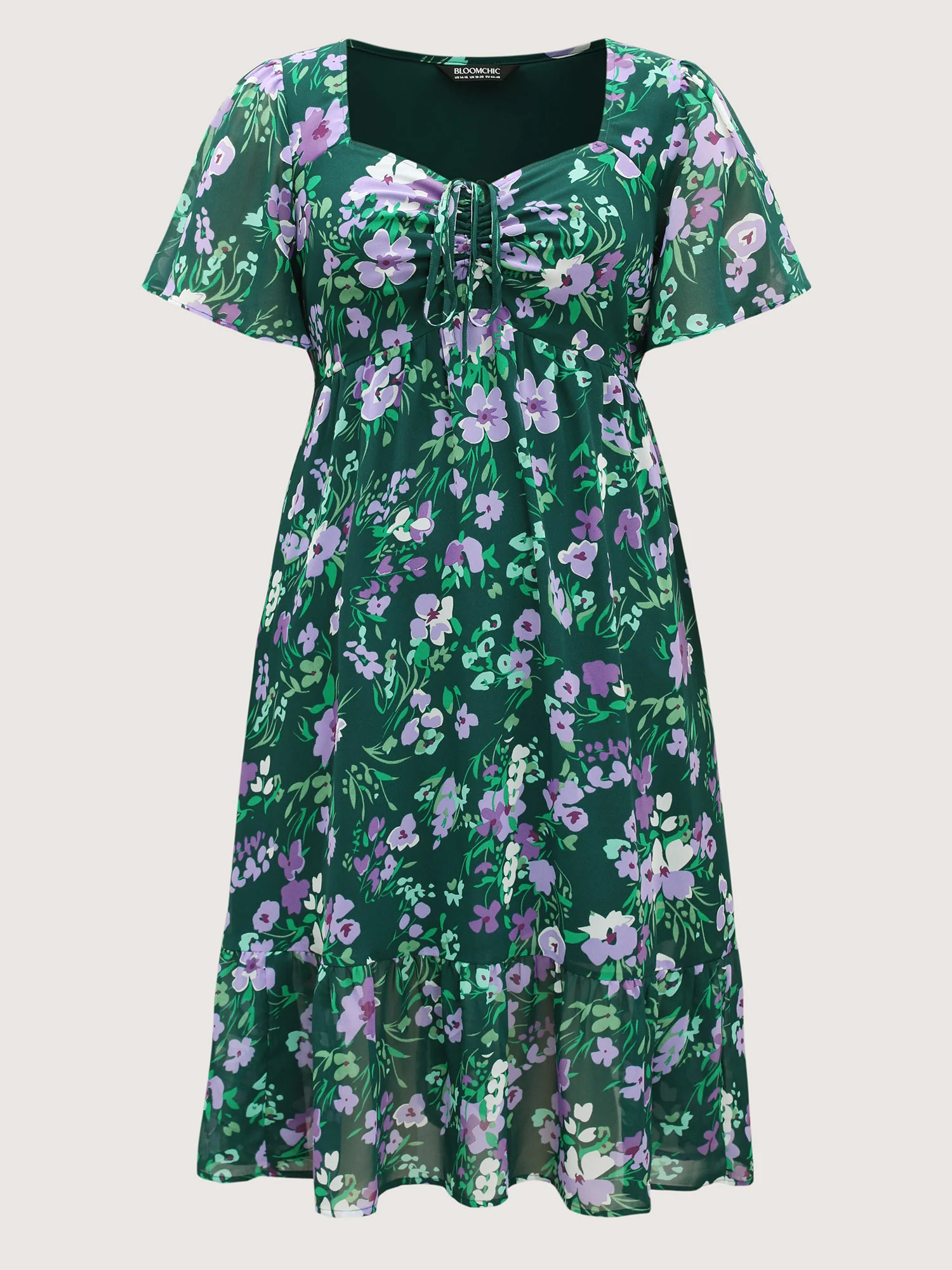 Floral Chiffon Ruched Drawstring Midi Dress - Image 7