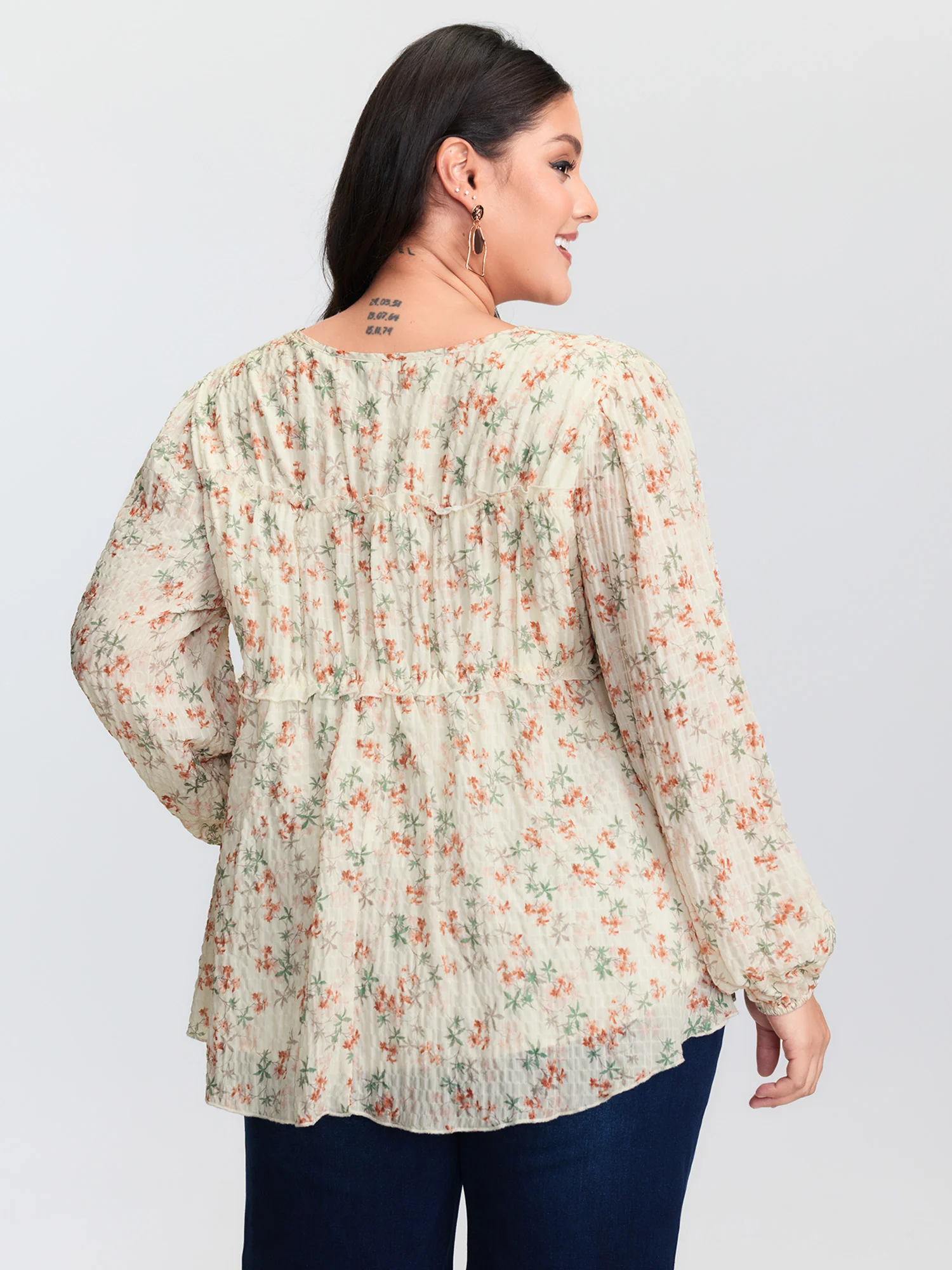 Floral Chiffon Ruffled Tie Front Blouse - Image 4