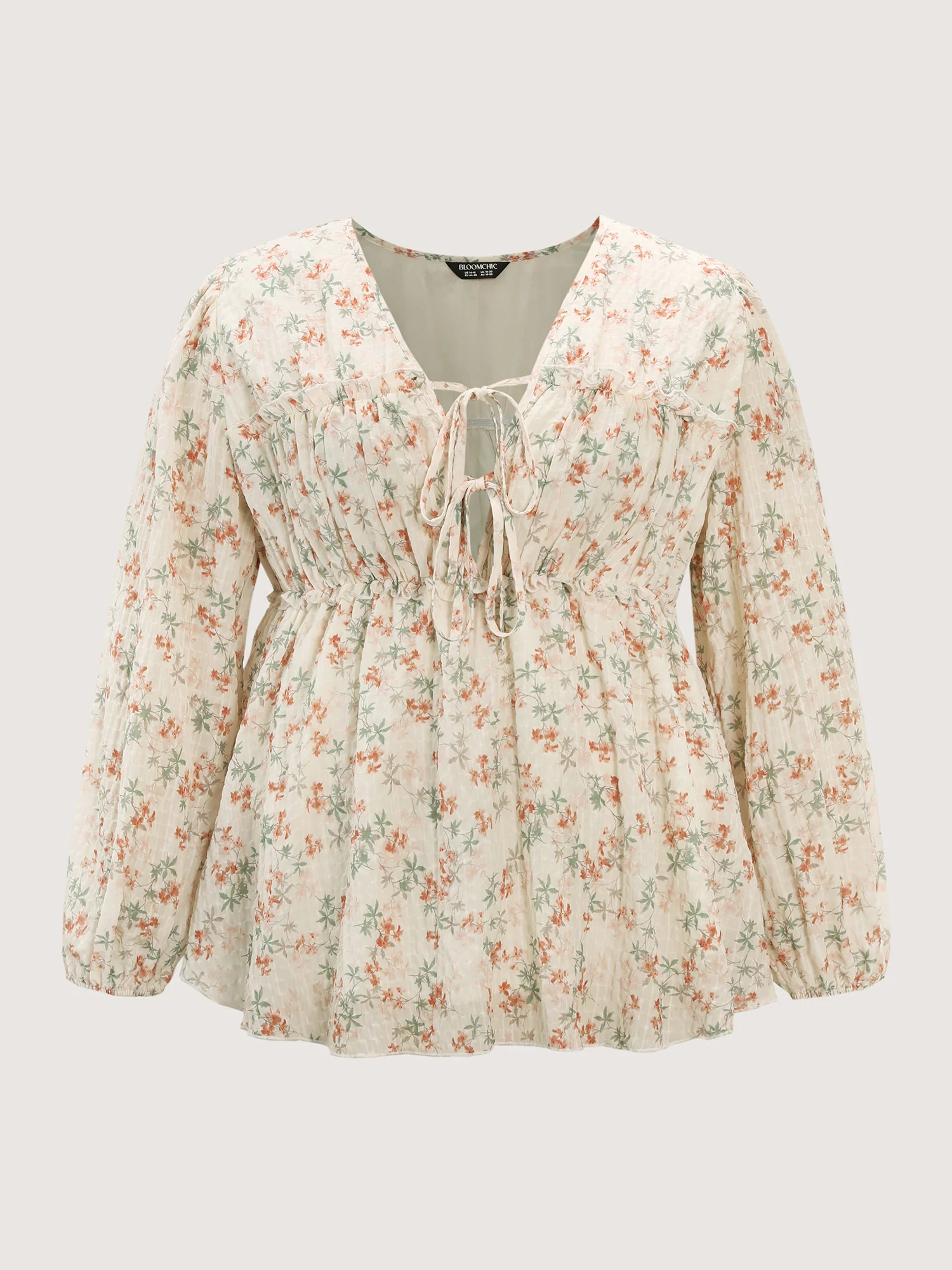 Floral Chiffon Ruffled Tie Front Blouse - Image 7