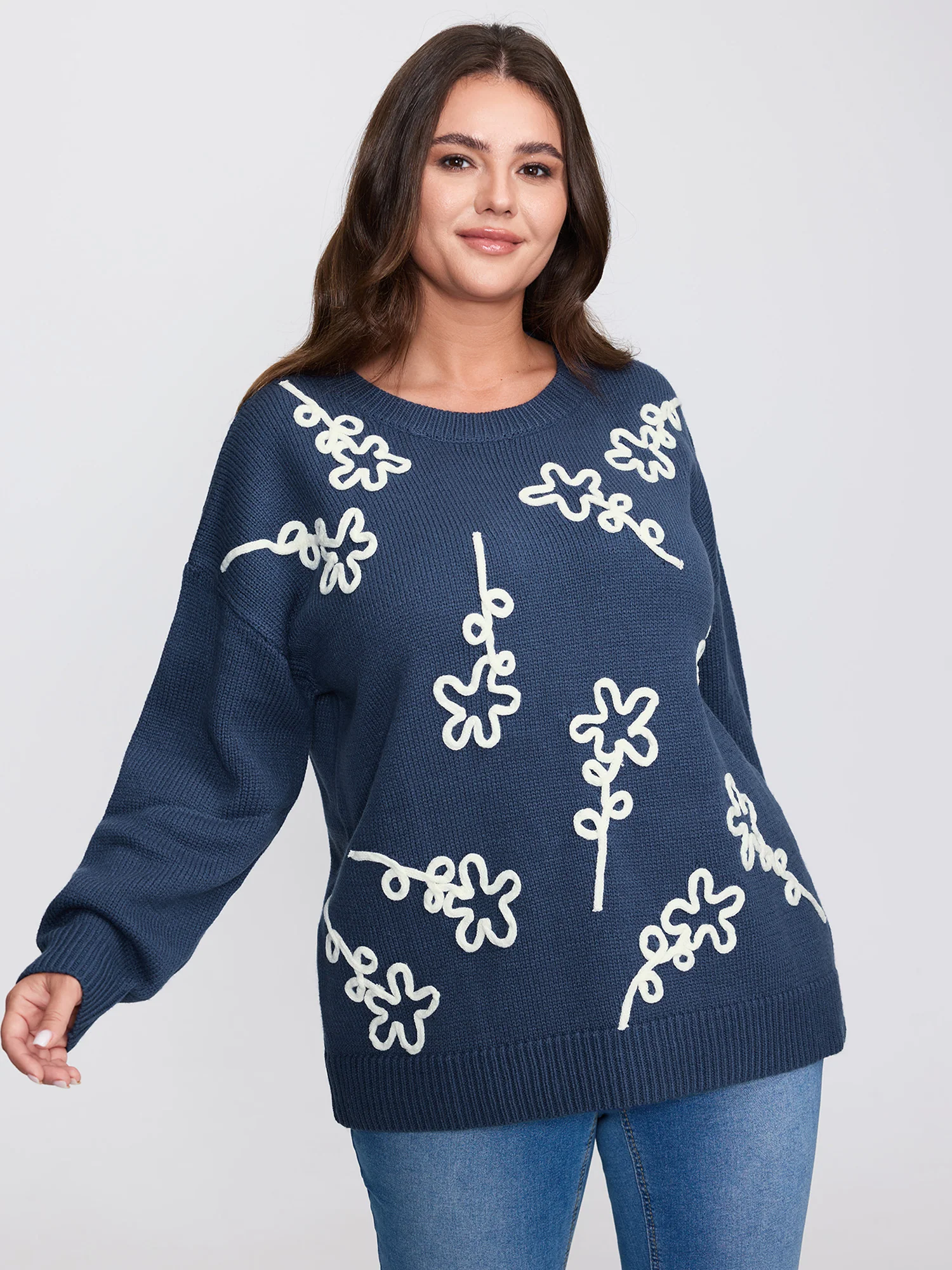Floral Coil Rope Embroidery Pullover - Image 2
