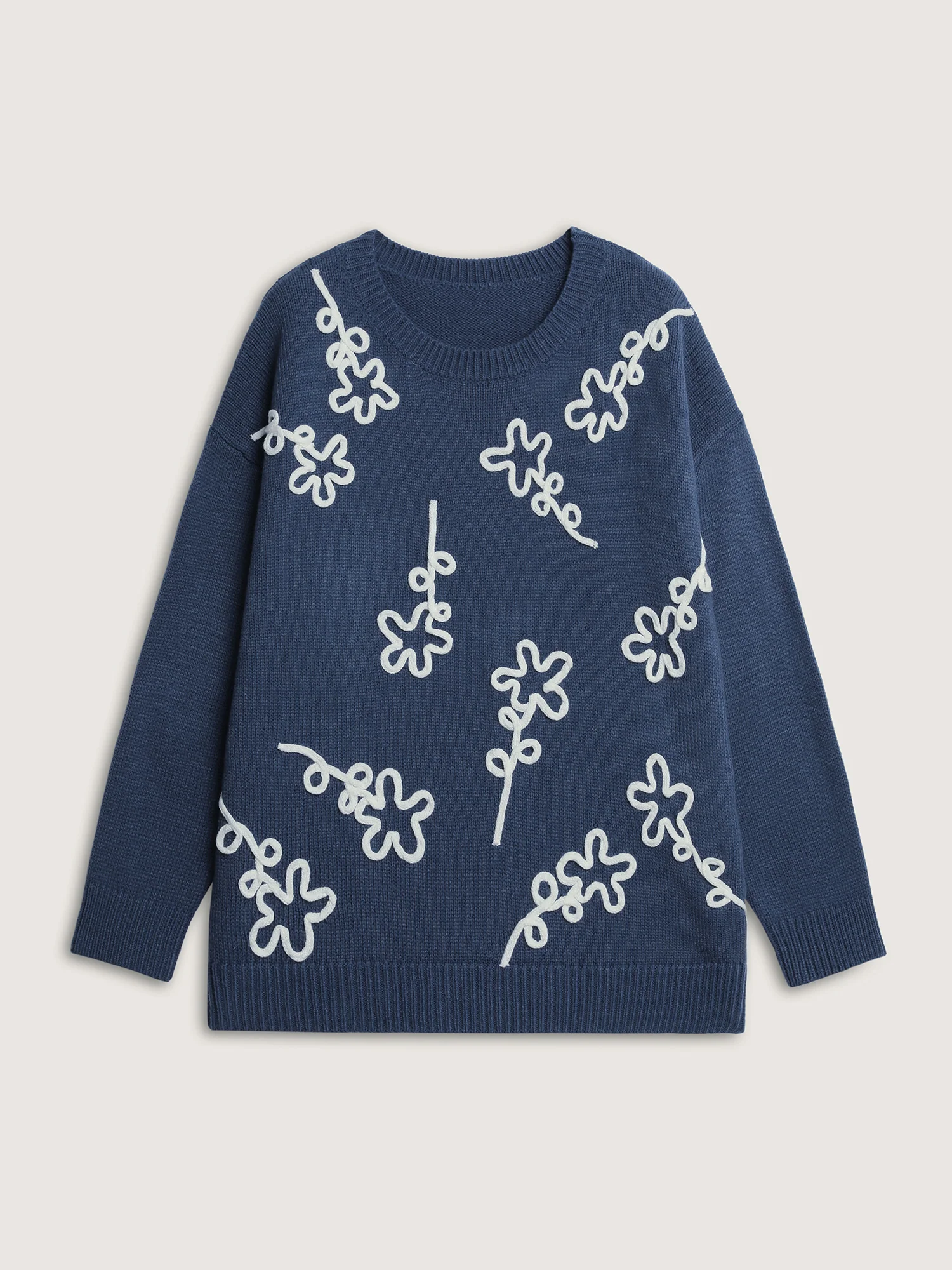 Floral Coil Rope Embroidery Pullover - Image 7