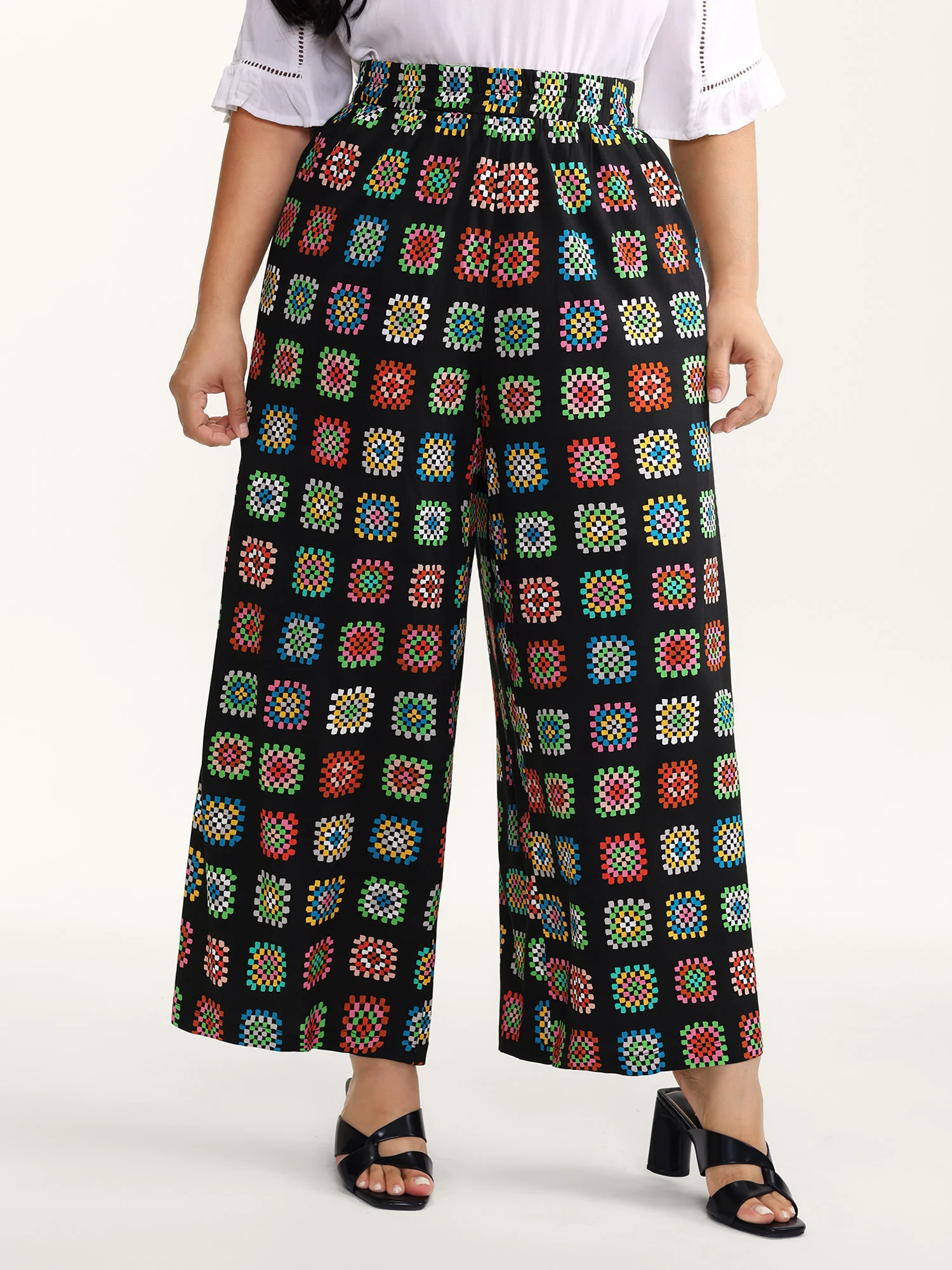 Floral Collage Colorful Wide-Leg Pants - Image 2
