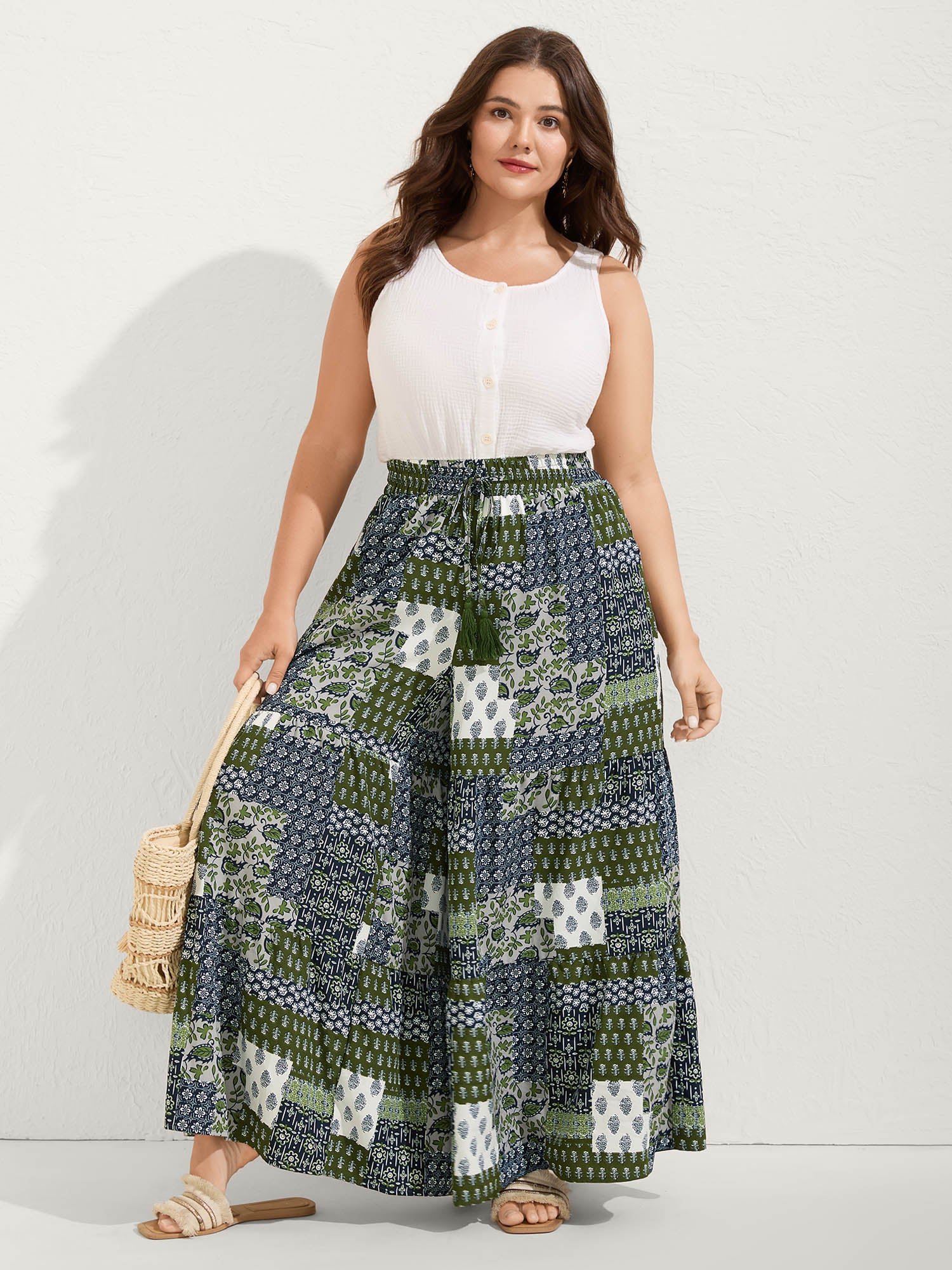 Floral Collage Drawstring Wide-Leg Pants - Image 2