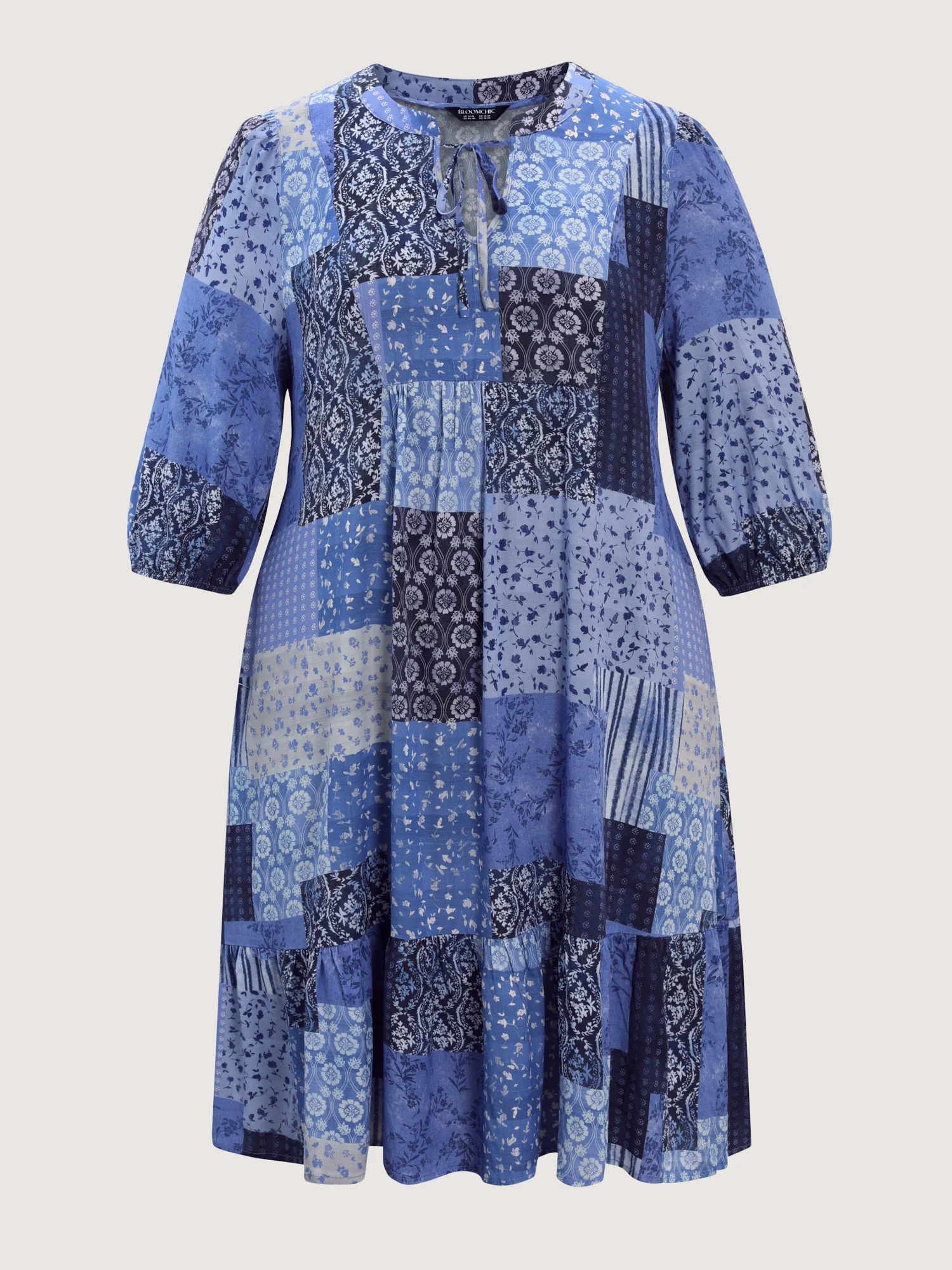 Floral Collage Pattern Drawstring Neckline Mini Dress - Image 7