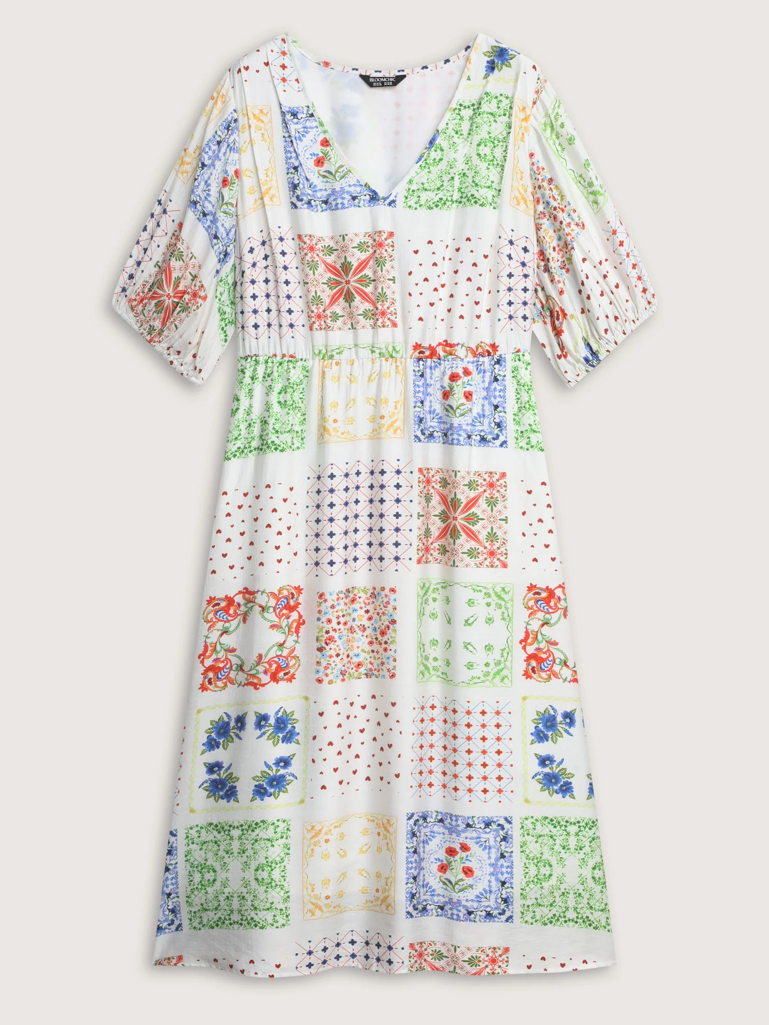 Floral Collage Pockets Stretchy Waist Midi Dress - Image 7