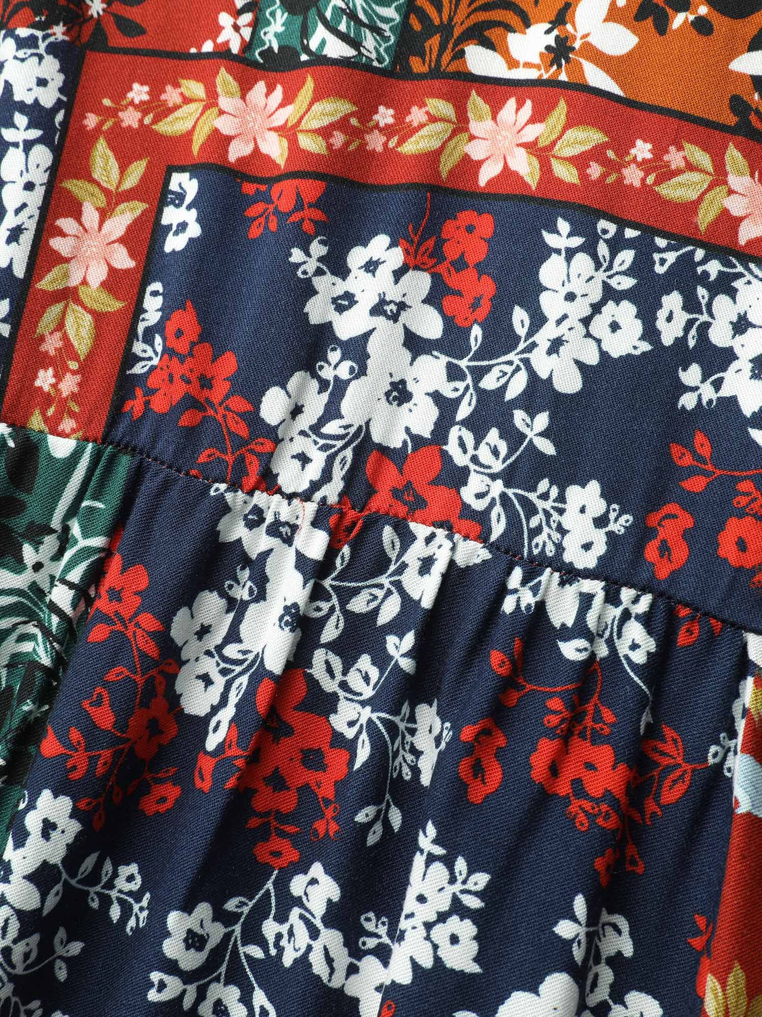 Floral Collage Print Deep V-Neck Midi Dress - Image 5