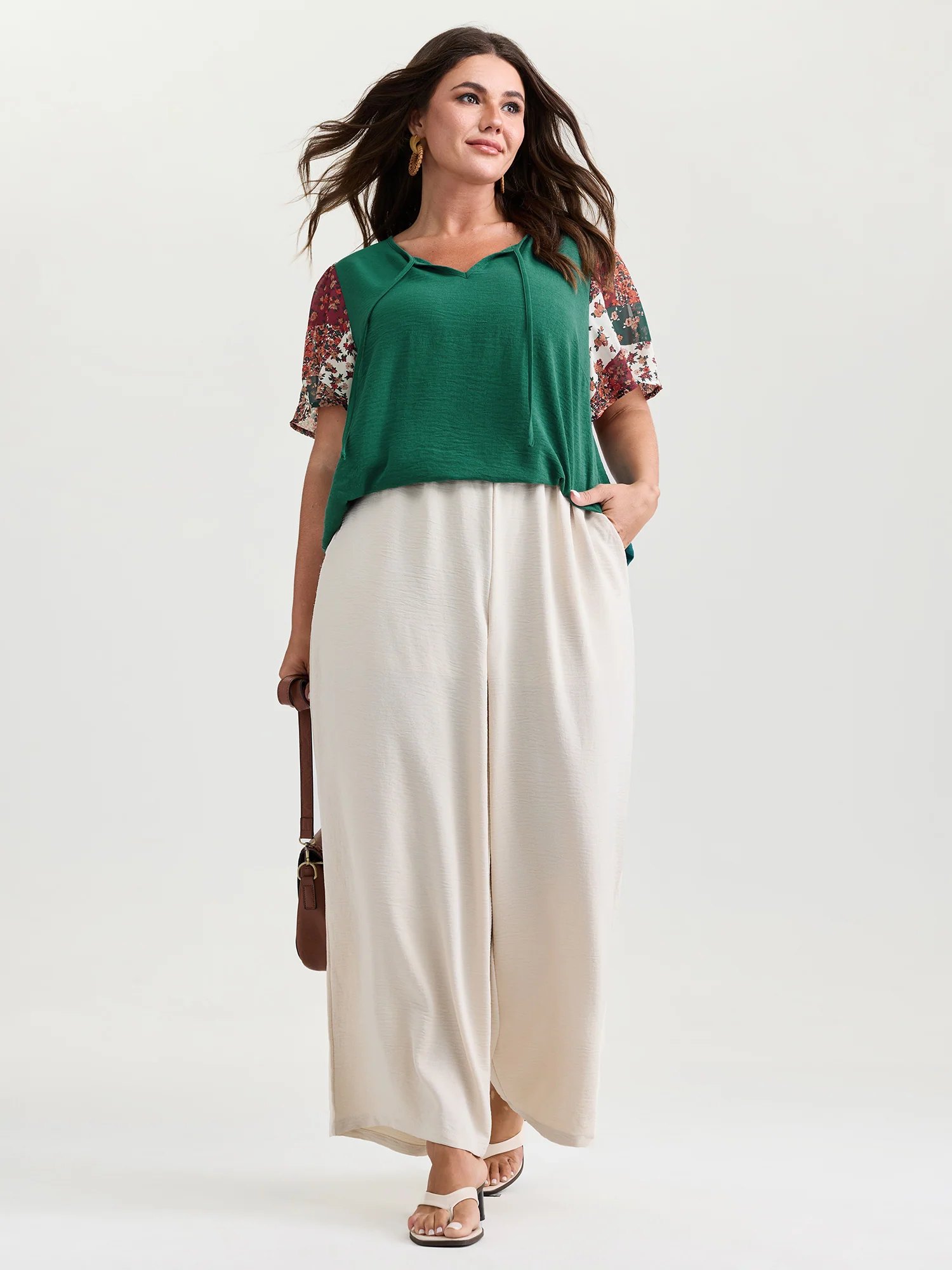 Floral Collage Print Keyhole Neckline Blouse - Image 2