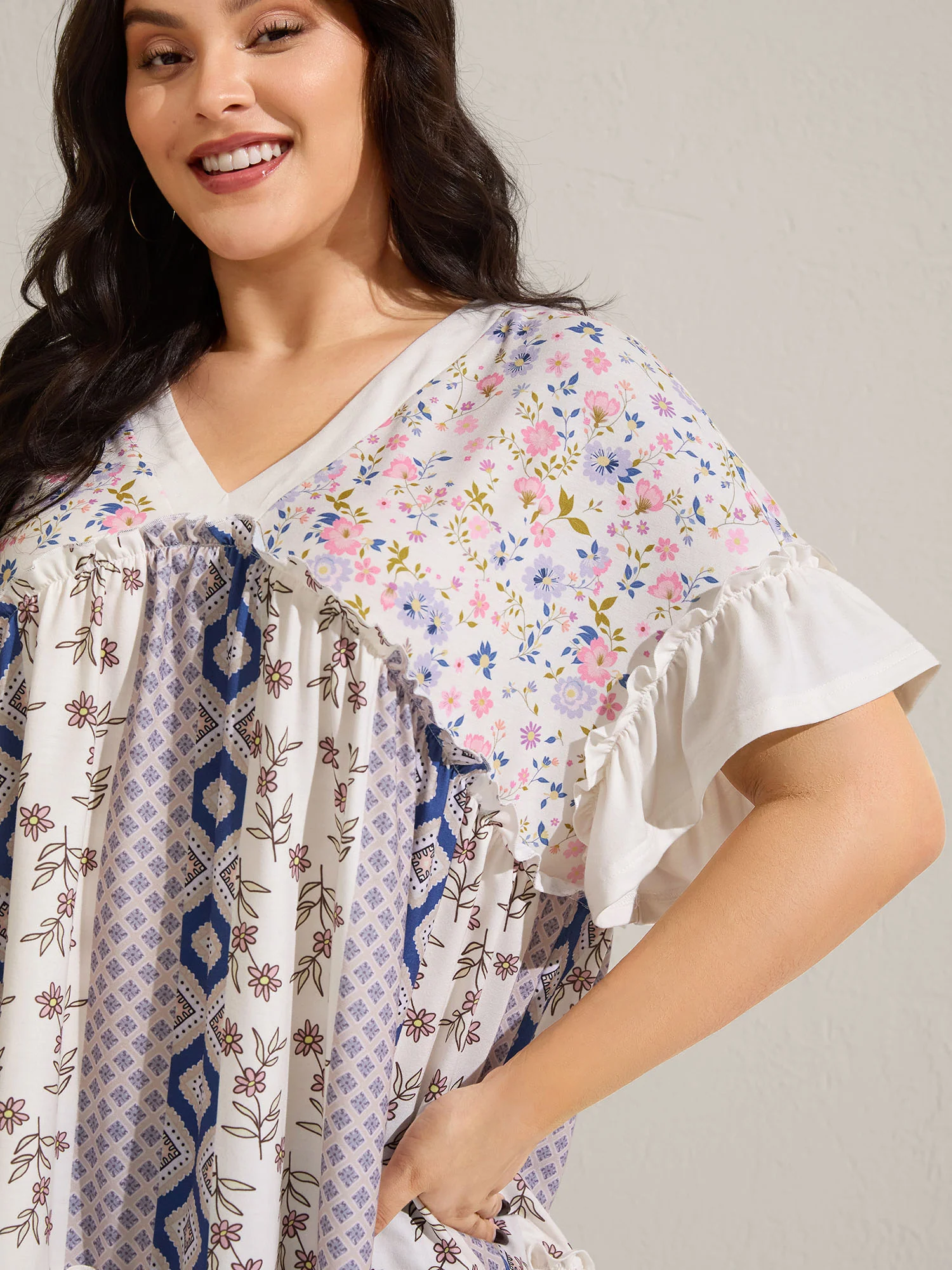 Floral Collage Print Knit Top - Image 2