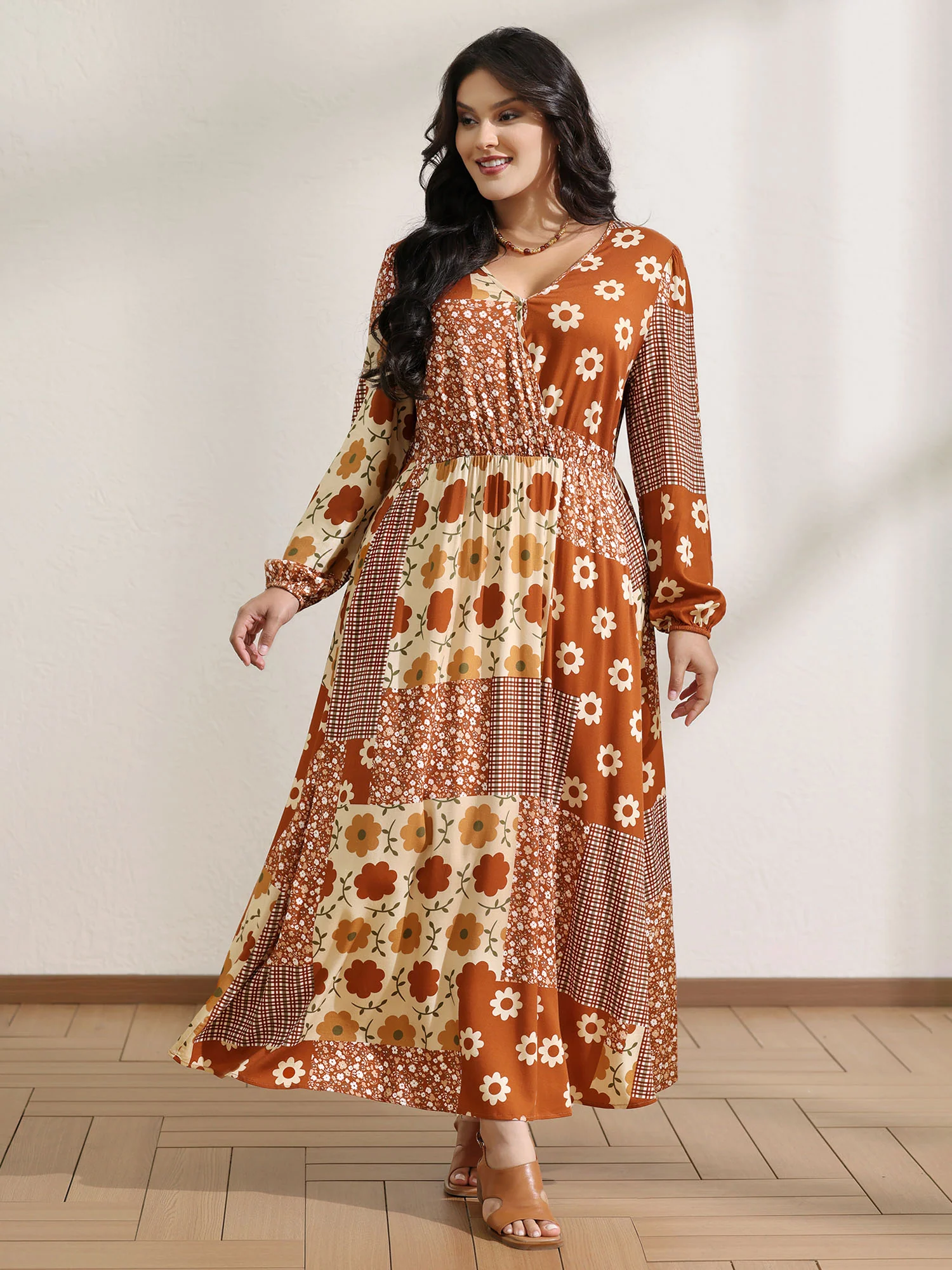 Floral Collage Print Lantern Sleeve Maxi Dress - Image 3