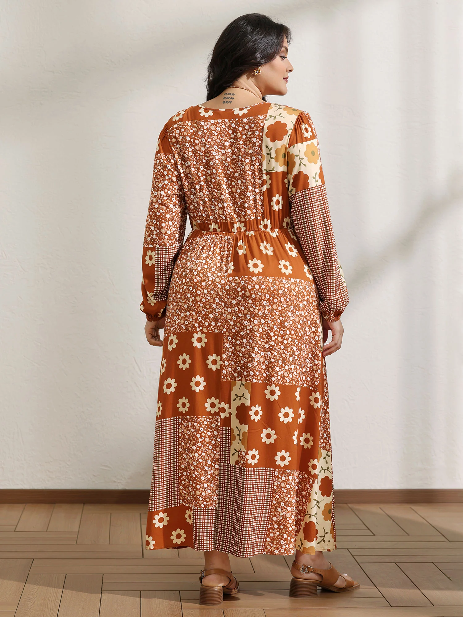 Floral Collage Print Lantern Sleeve Maxi Dress - Image 4