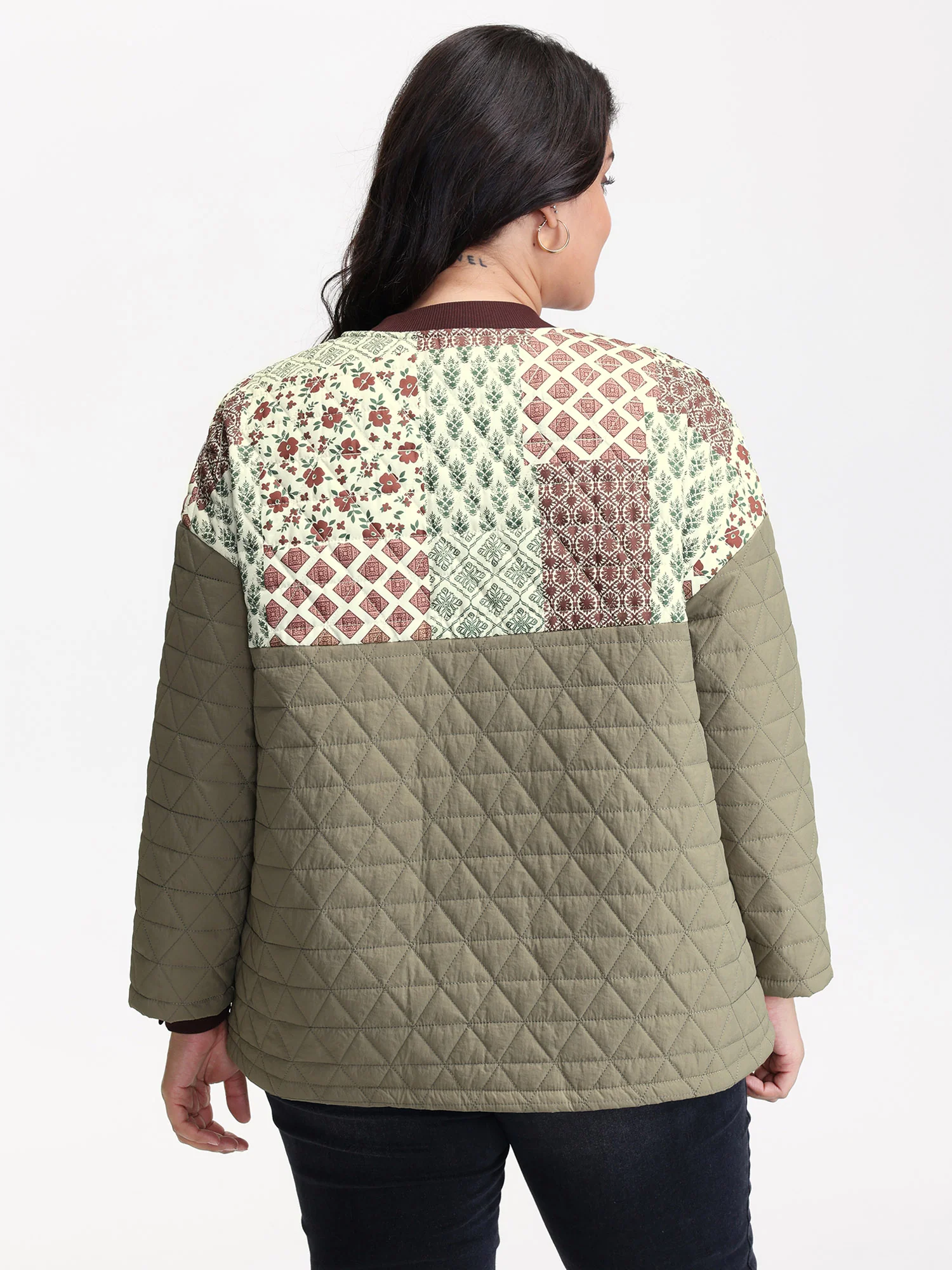 Floral Collage Print Pockets Quilted Jacket - Image 4
