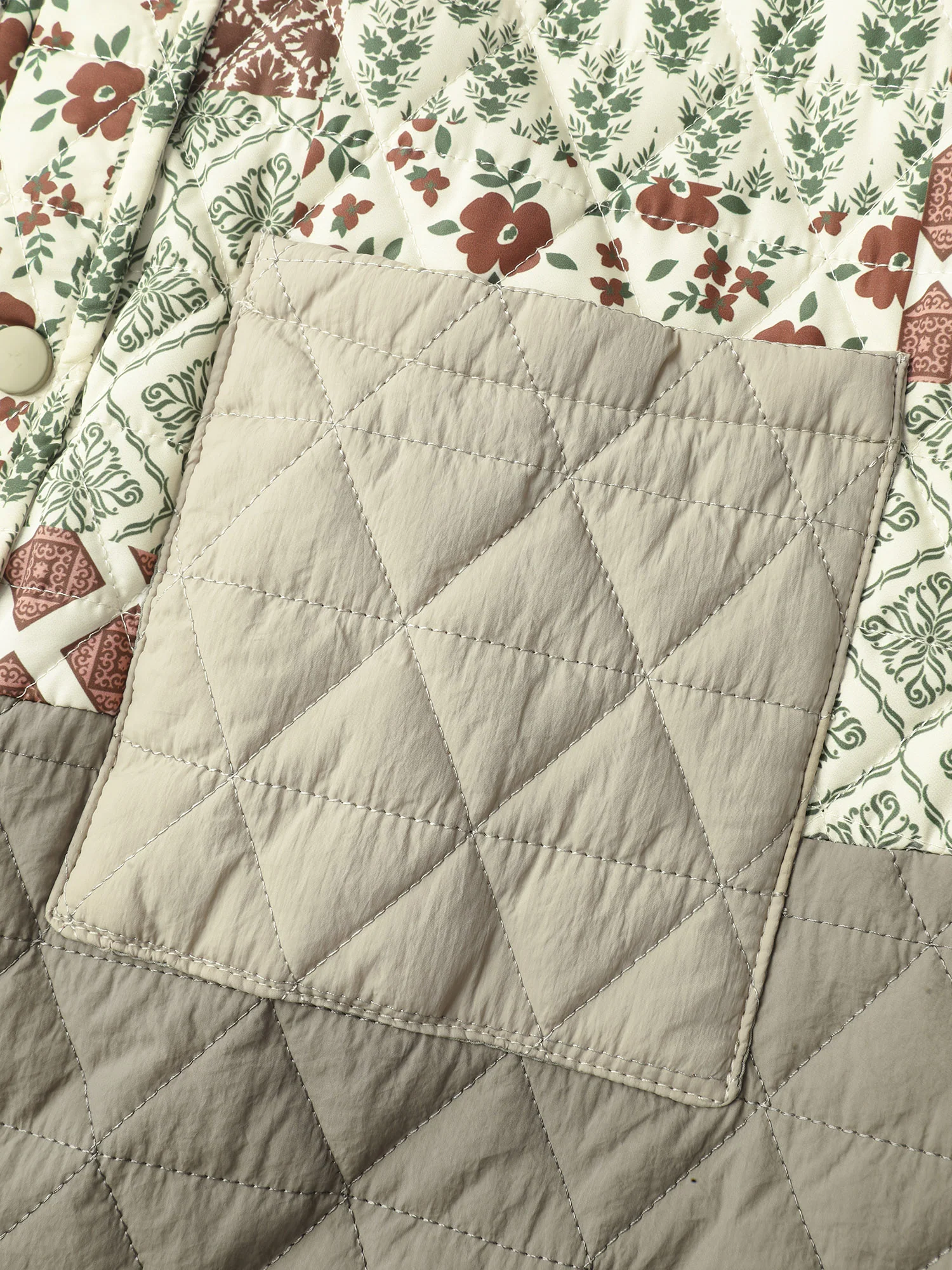 Floral Collage Print Pockets Quilted Jacket - Image 5
